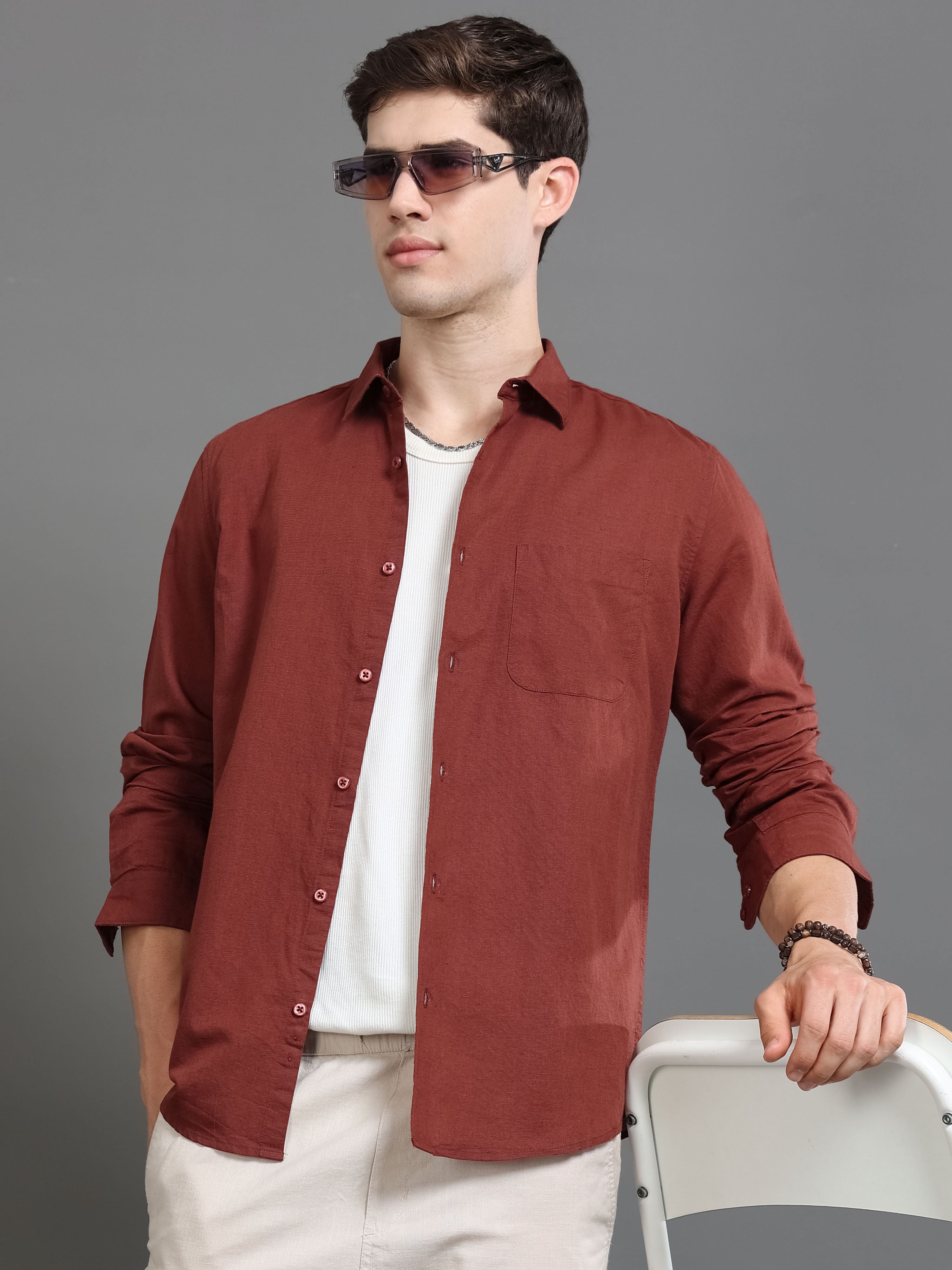 Men Rust Slim Fit Shirt