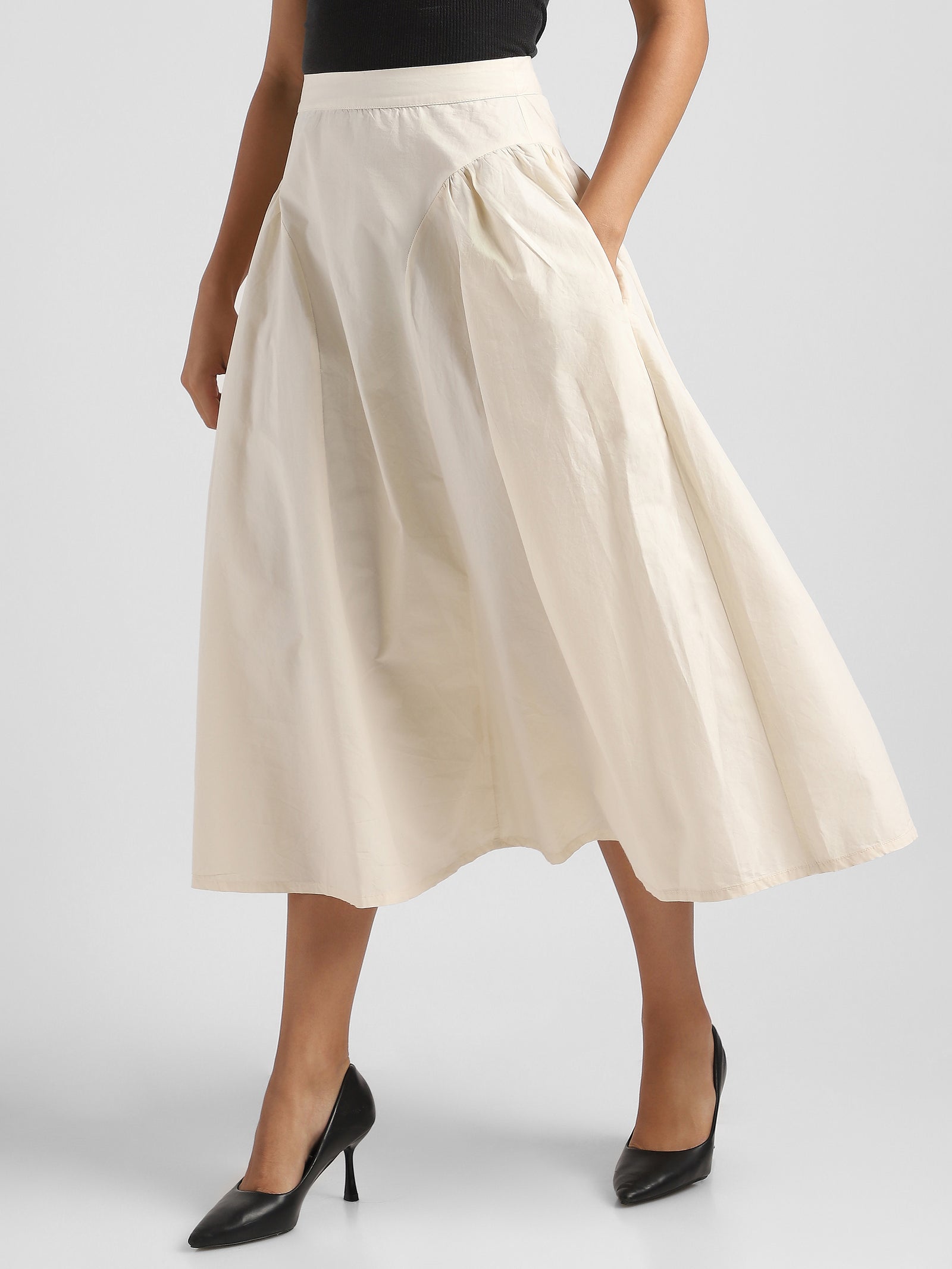 Women White Flared Maxi Skirt