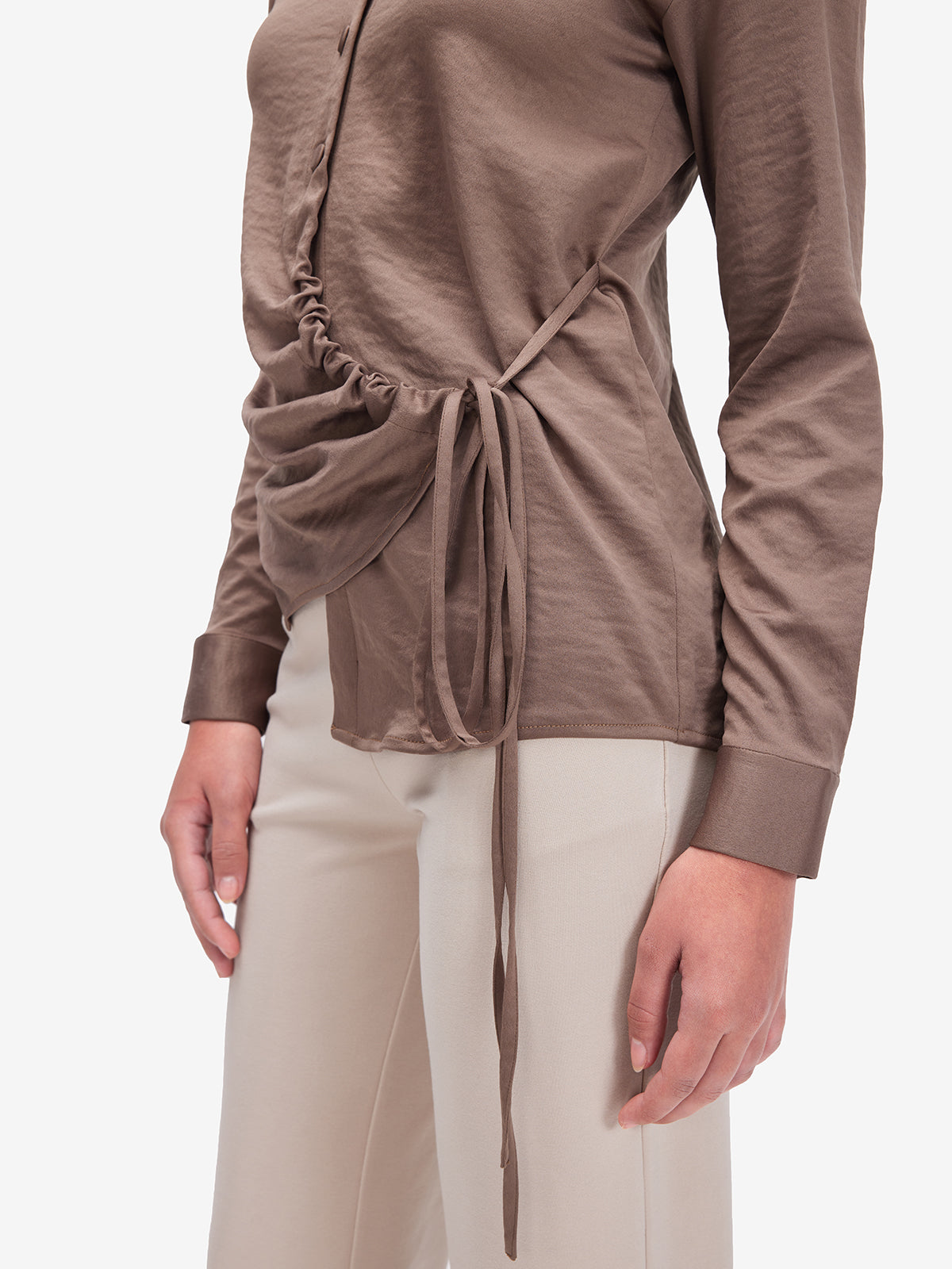 Women Brown Side Knot Detail Shirt