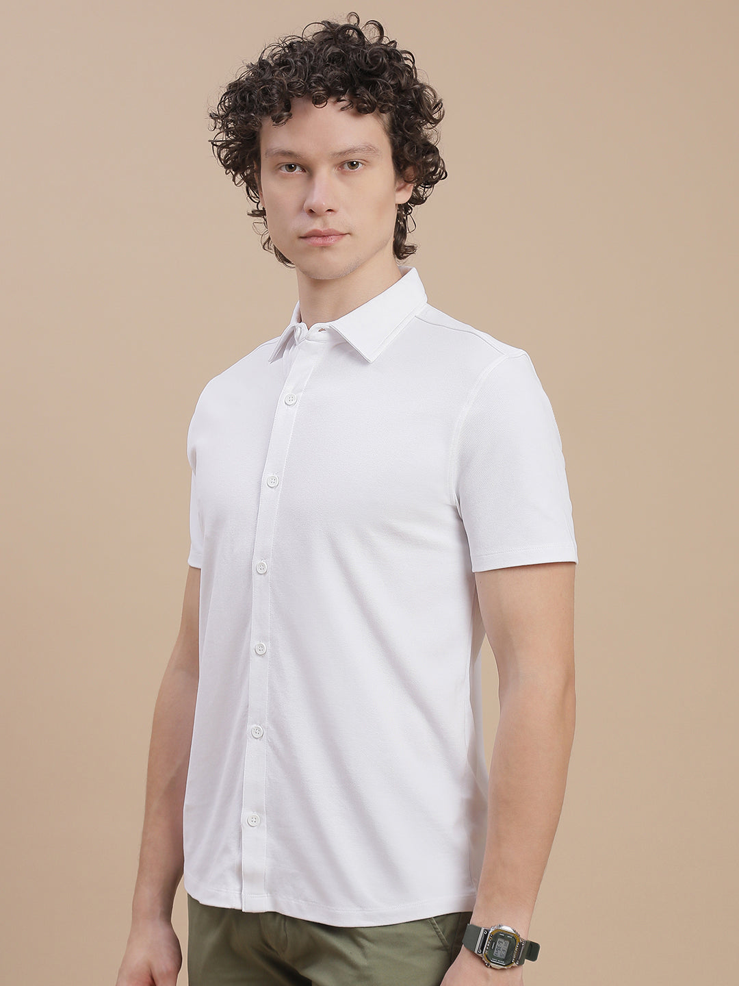 Men White Half Sleeve Shirt