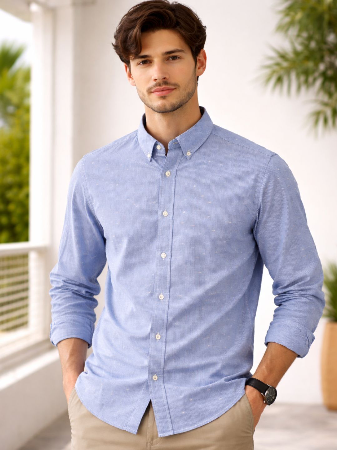 Men Blue Striped Shirt