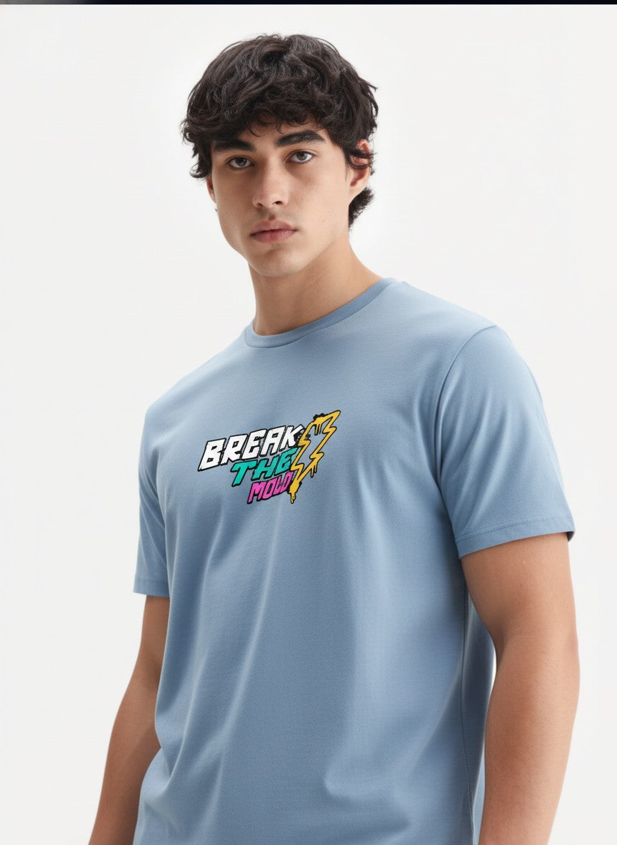 Men Cotton Ice Blue T-Shirt