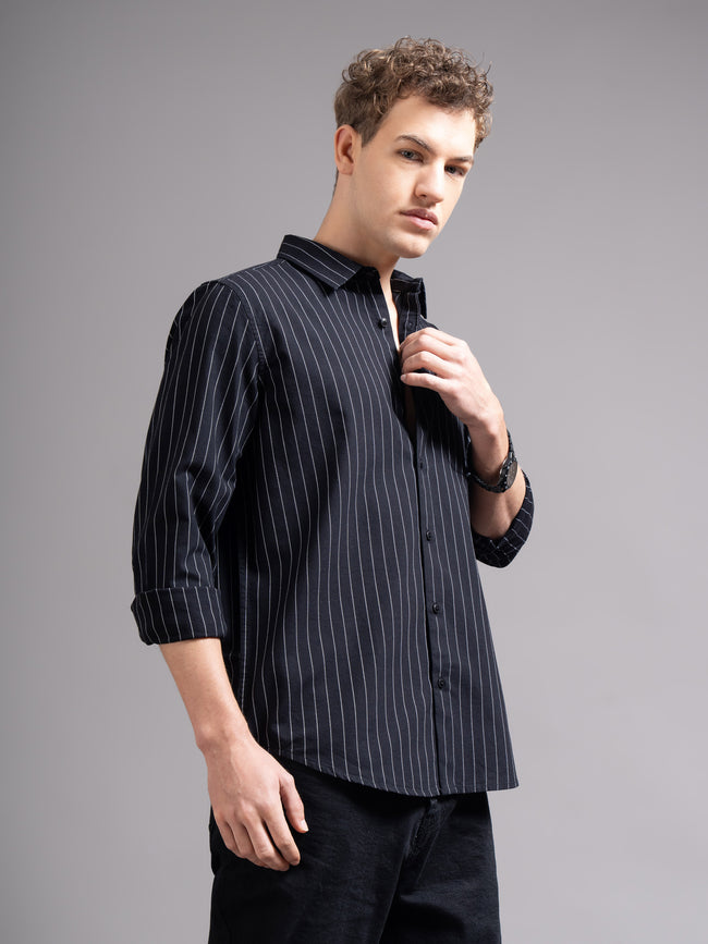 Men Black Striped Shirt