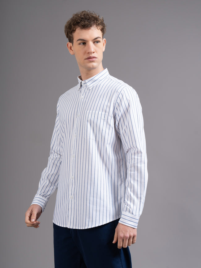 Men White Striped Shirt