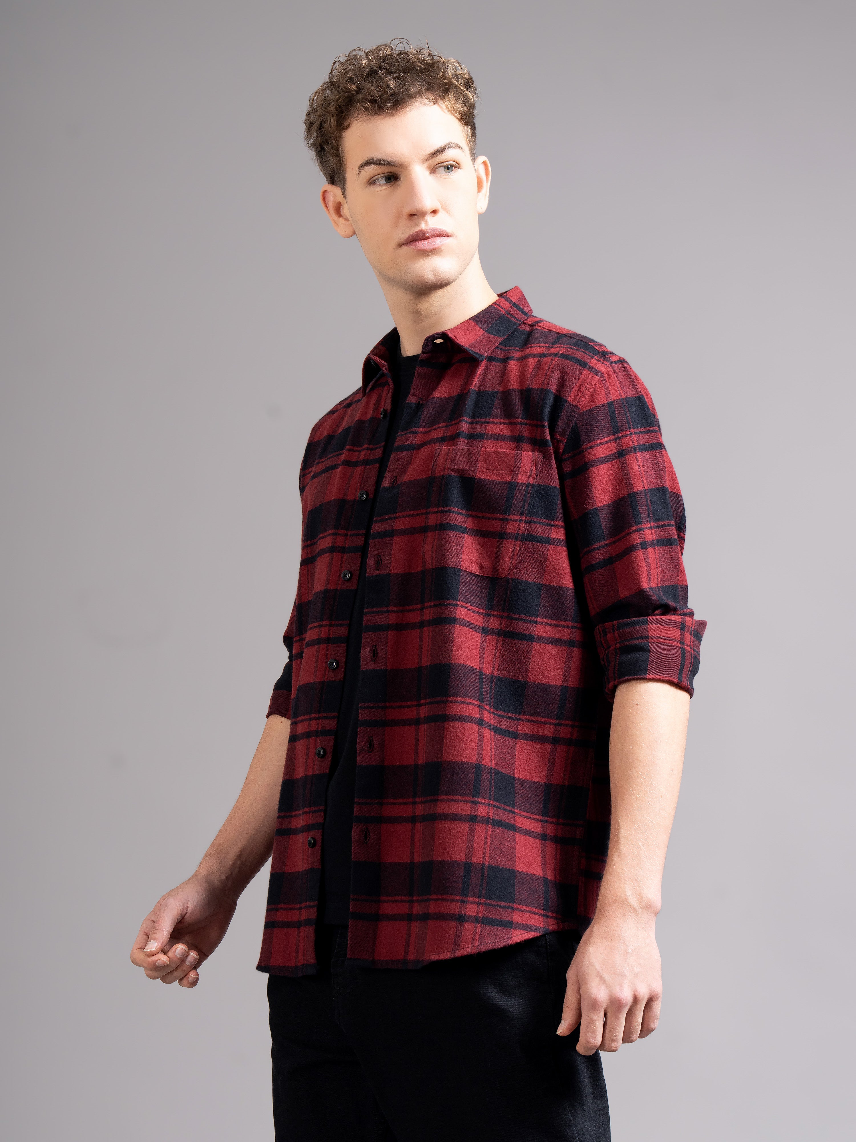 Men Red Flannel Checked Shirt