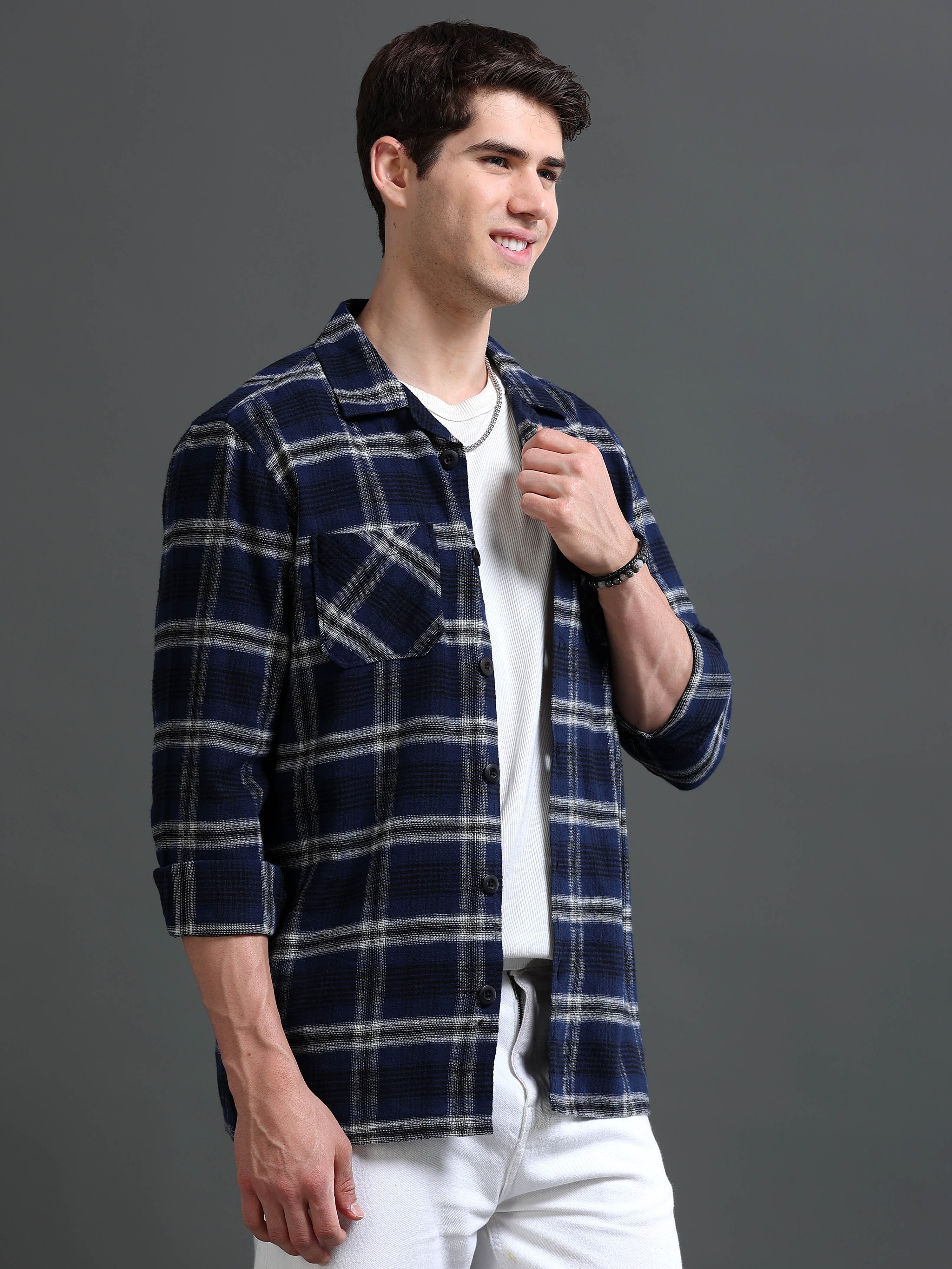 Men Navy Flannel Checked Shirt