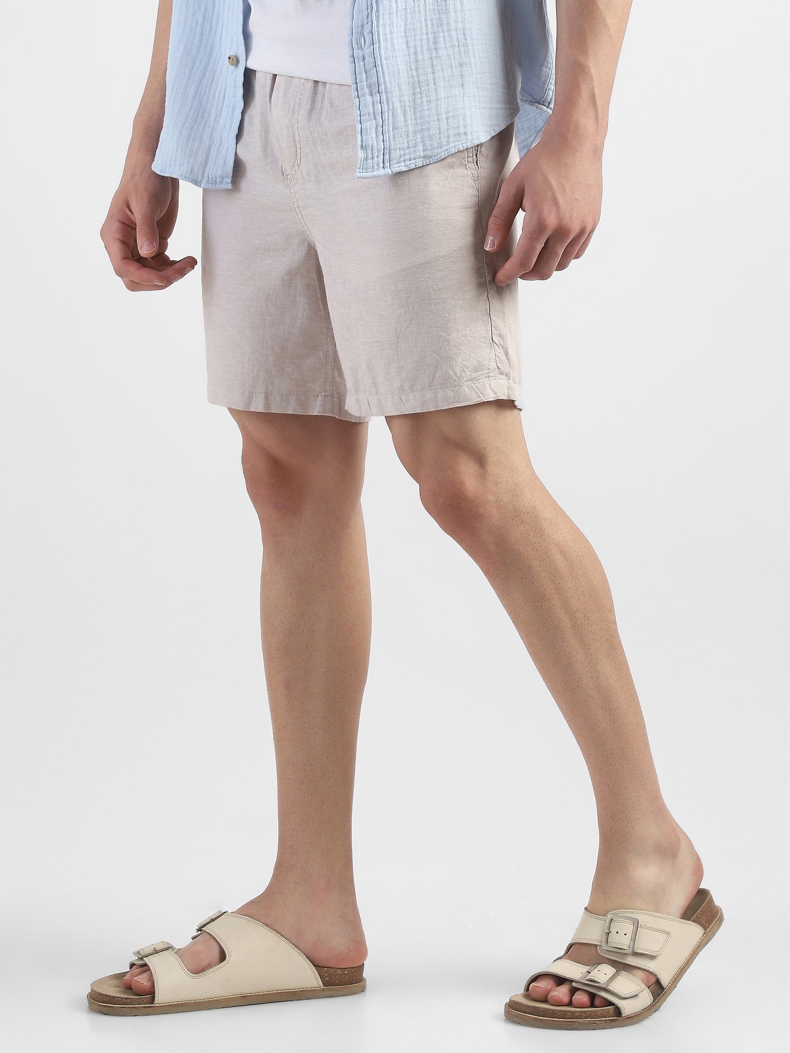 Men Beige Cotton Blend Shorts