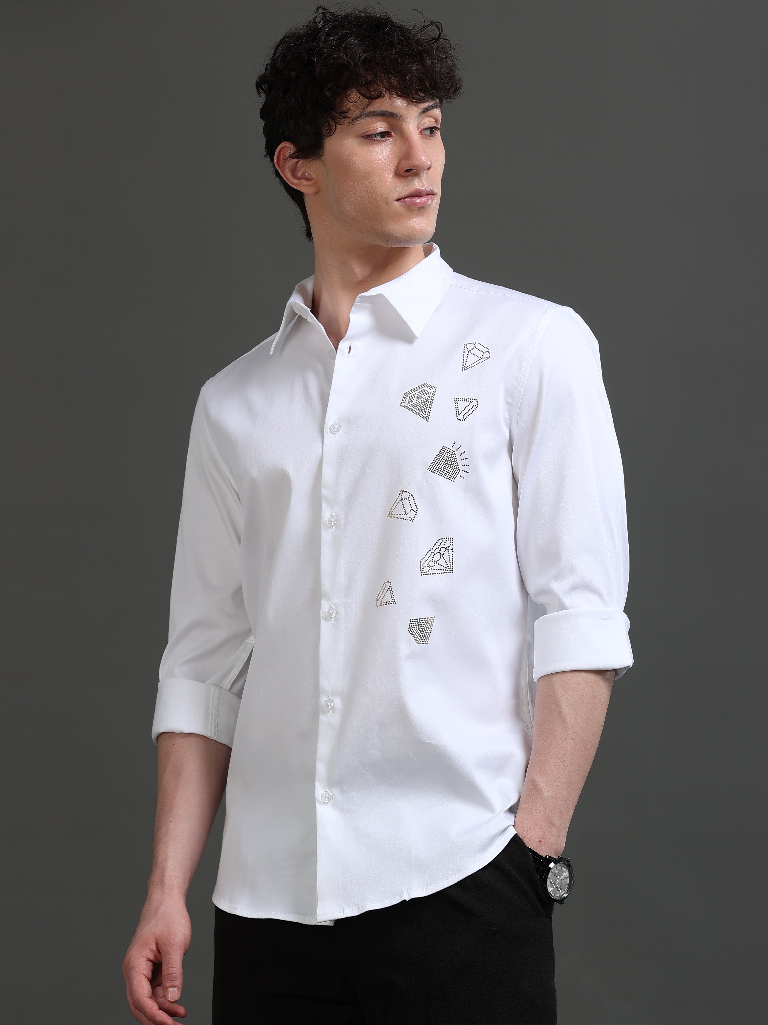 Men White Solid Shirt