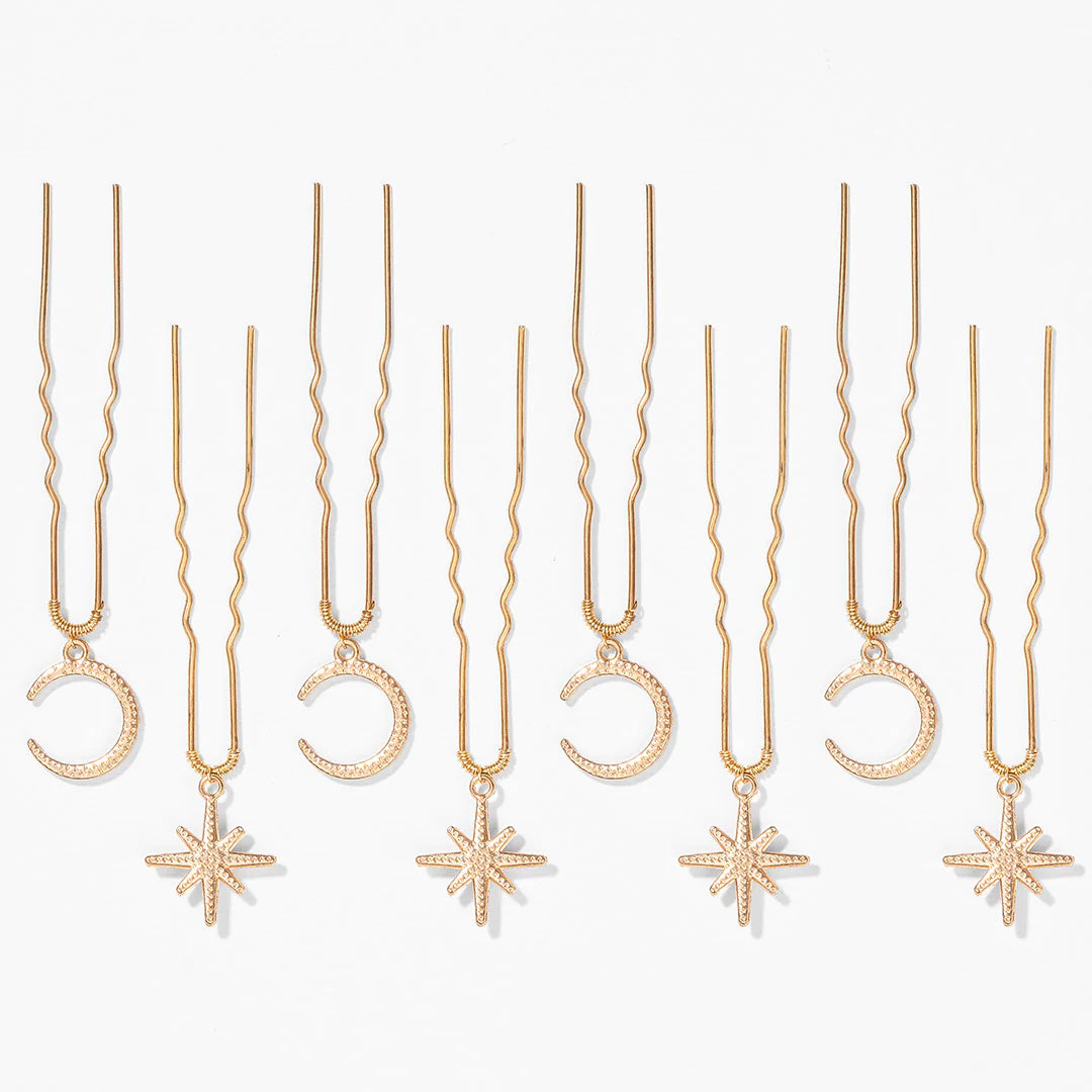 Celestia Golden Star & Moon Hair Pins - Set of 8