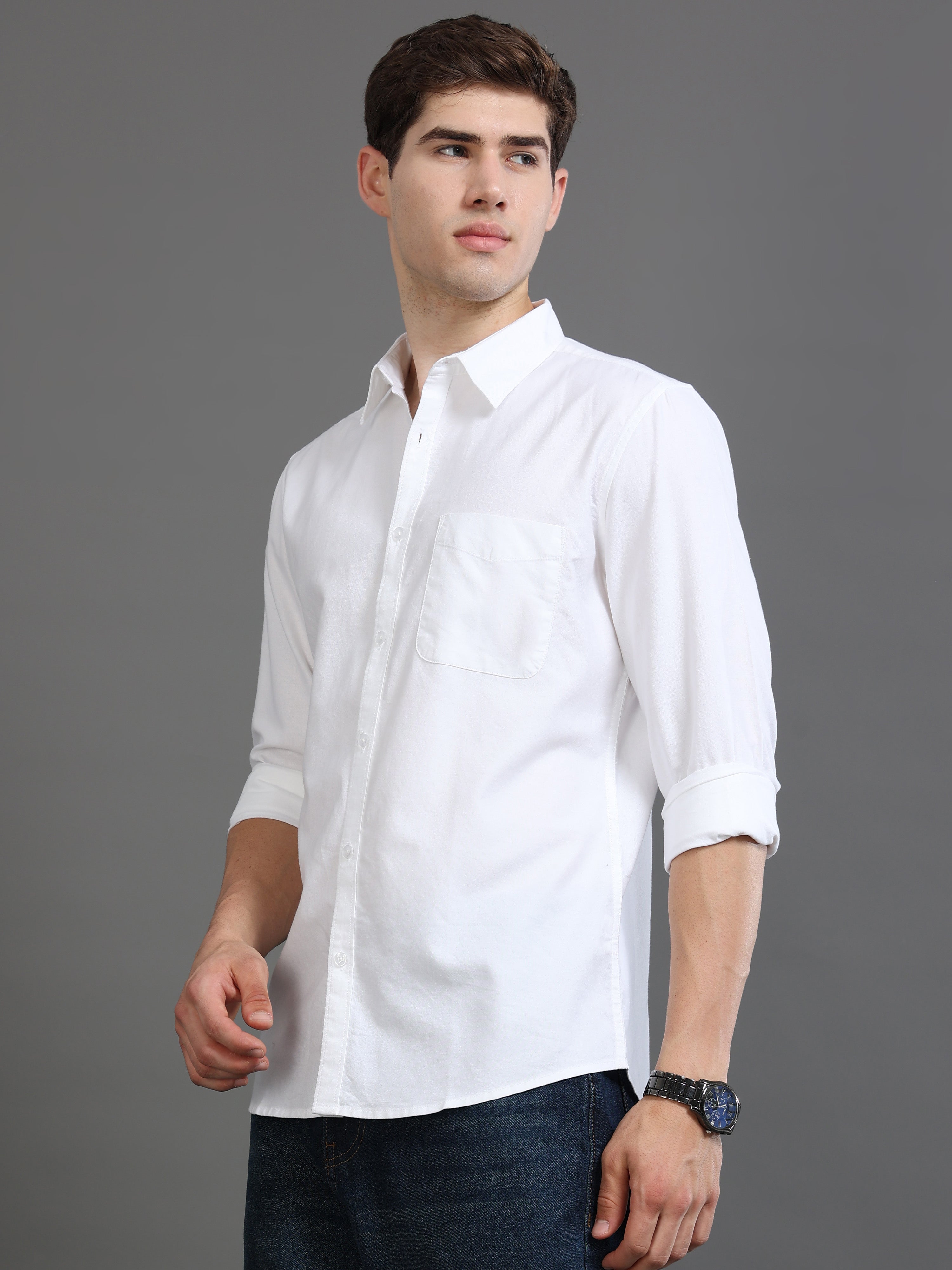 Men White Plain Shirt