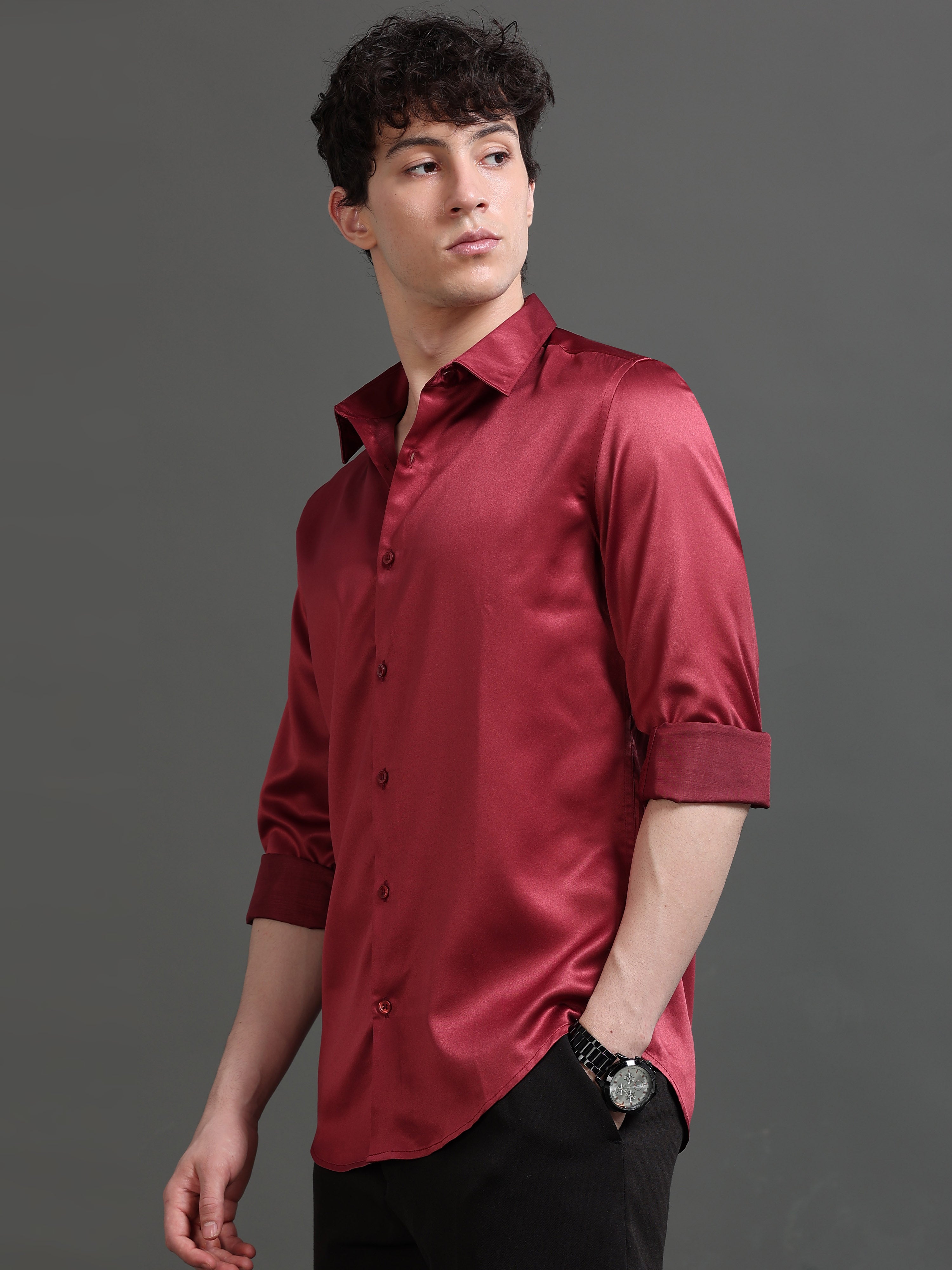 Men Red Solid Shirt