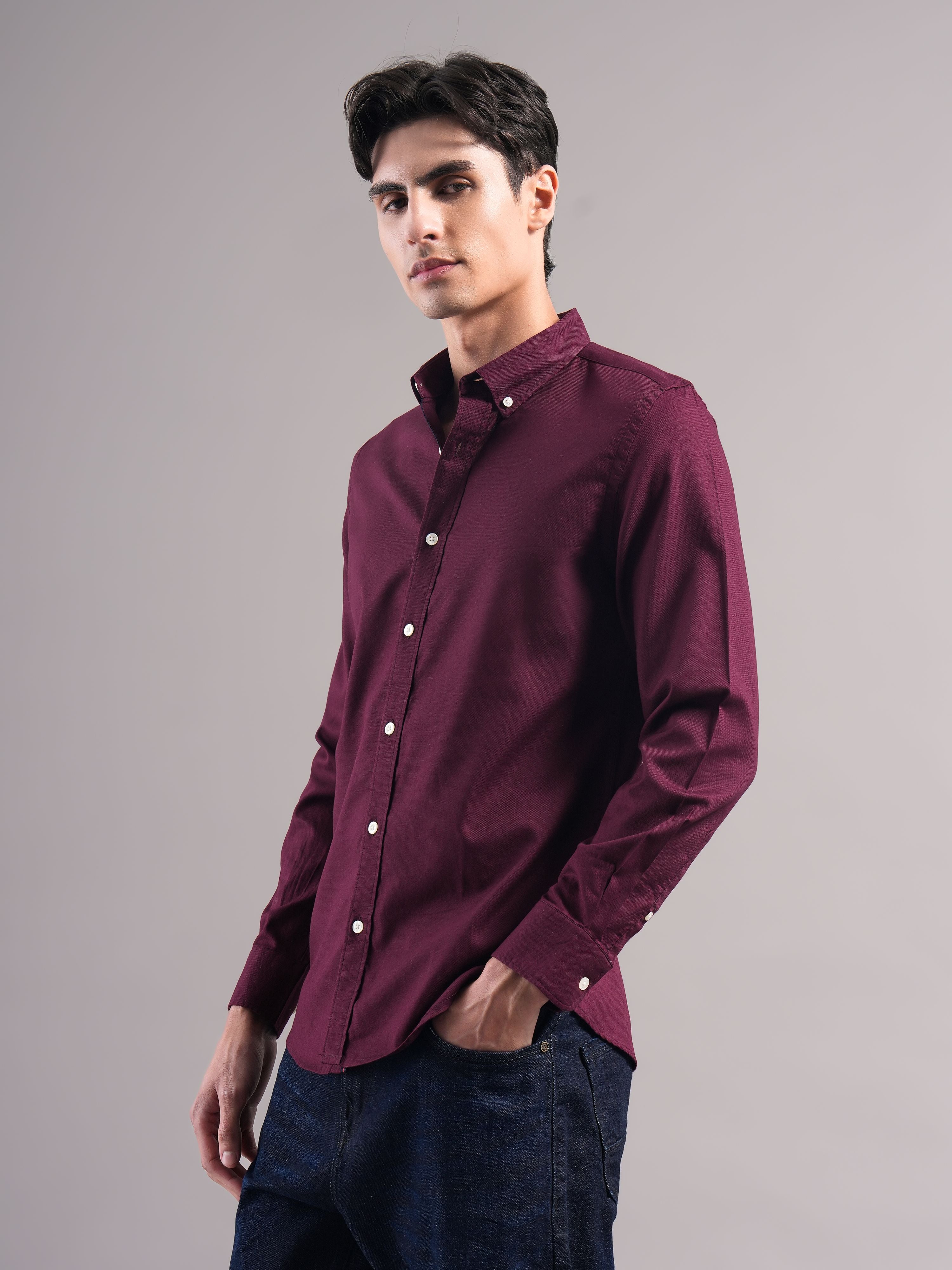 Men Burgundy Casual Shirt