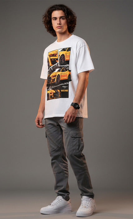 Mens White Graphic Cotton Oversized T-Shirt