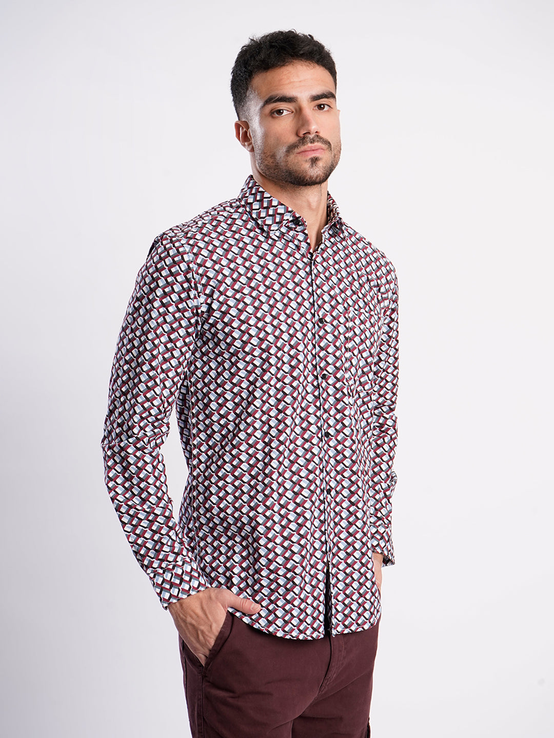 Men Geometric Print Single Pocket Shirt