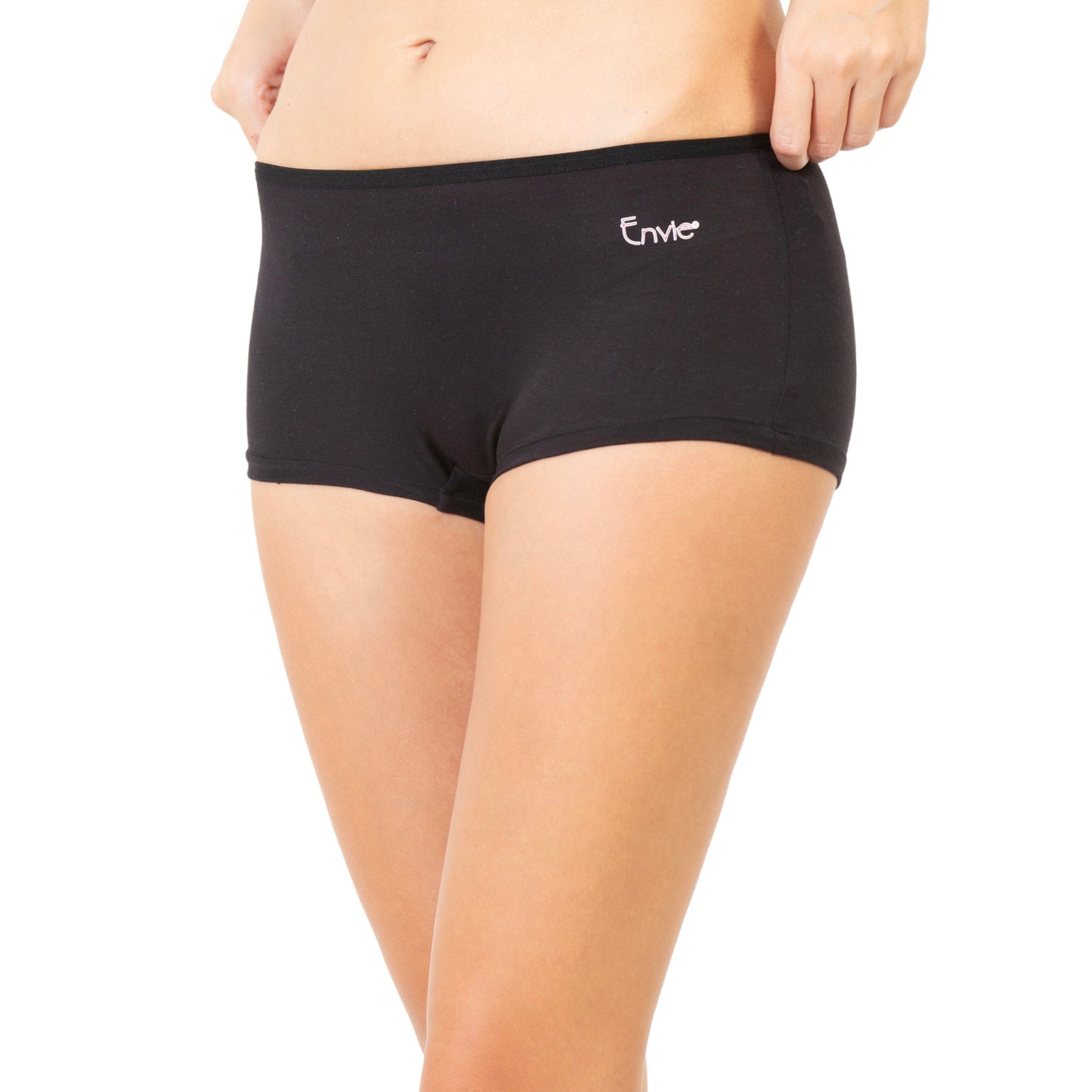 Women Black Mid Rise Boyshorts