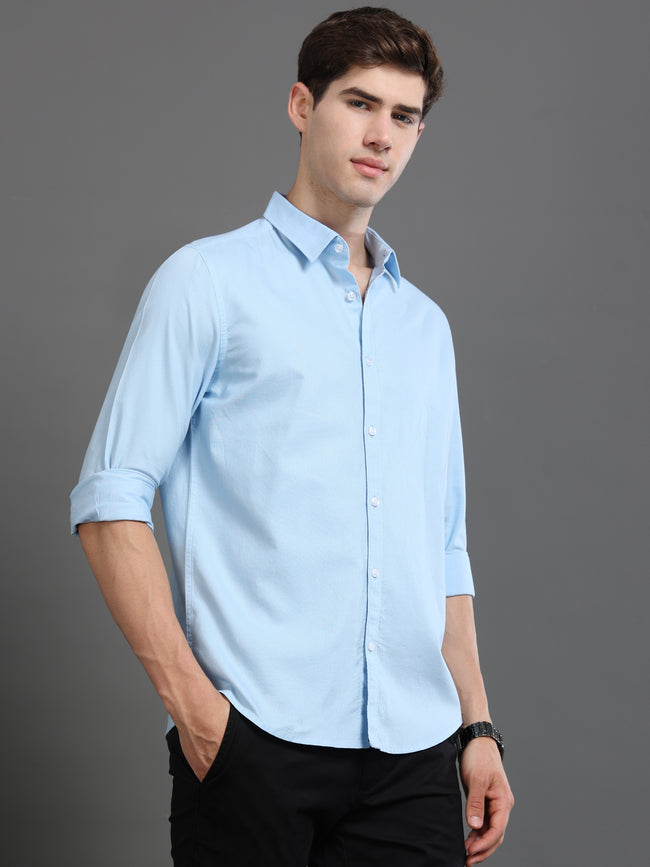 Men Blue Plain Shirt
