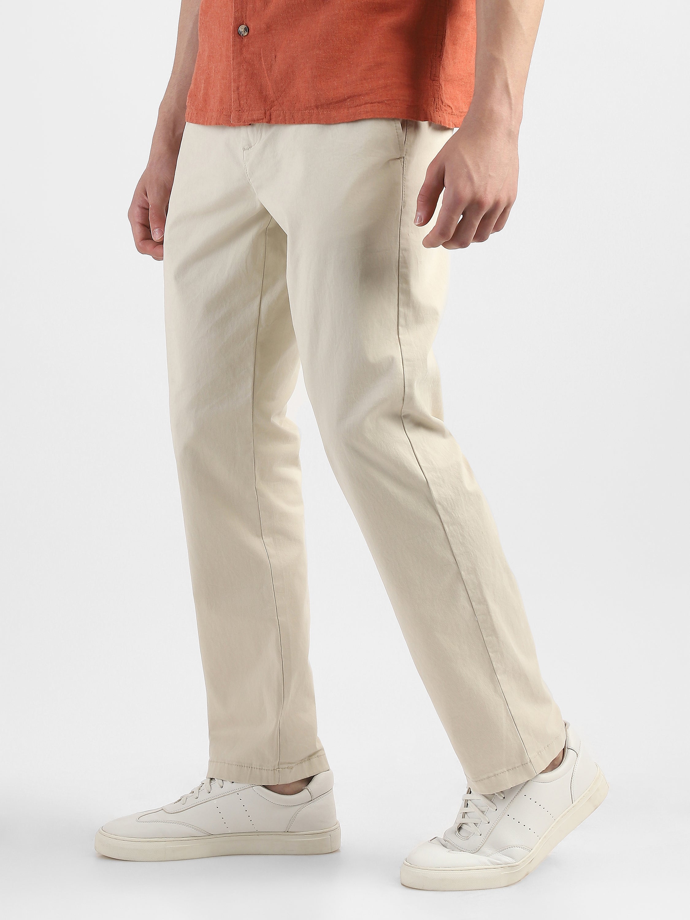 Men Peach Mid Rise Formal Trouser