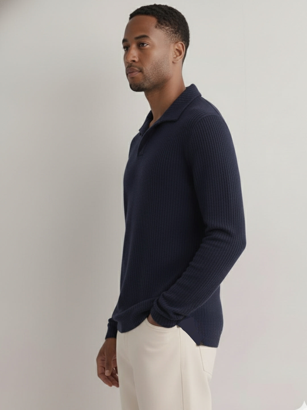 Men Navy Polo Neck T-Shirt