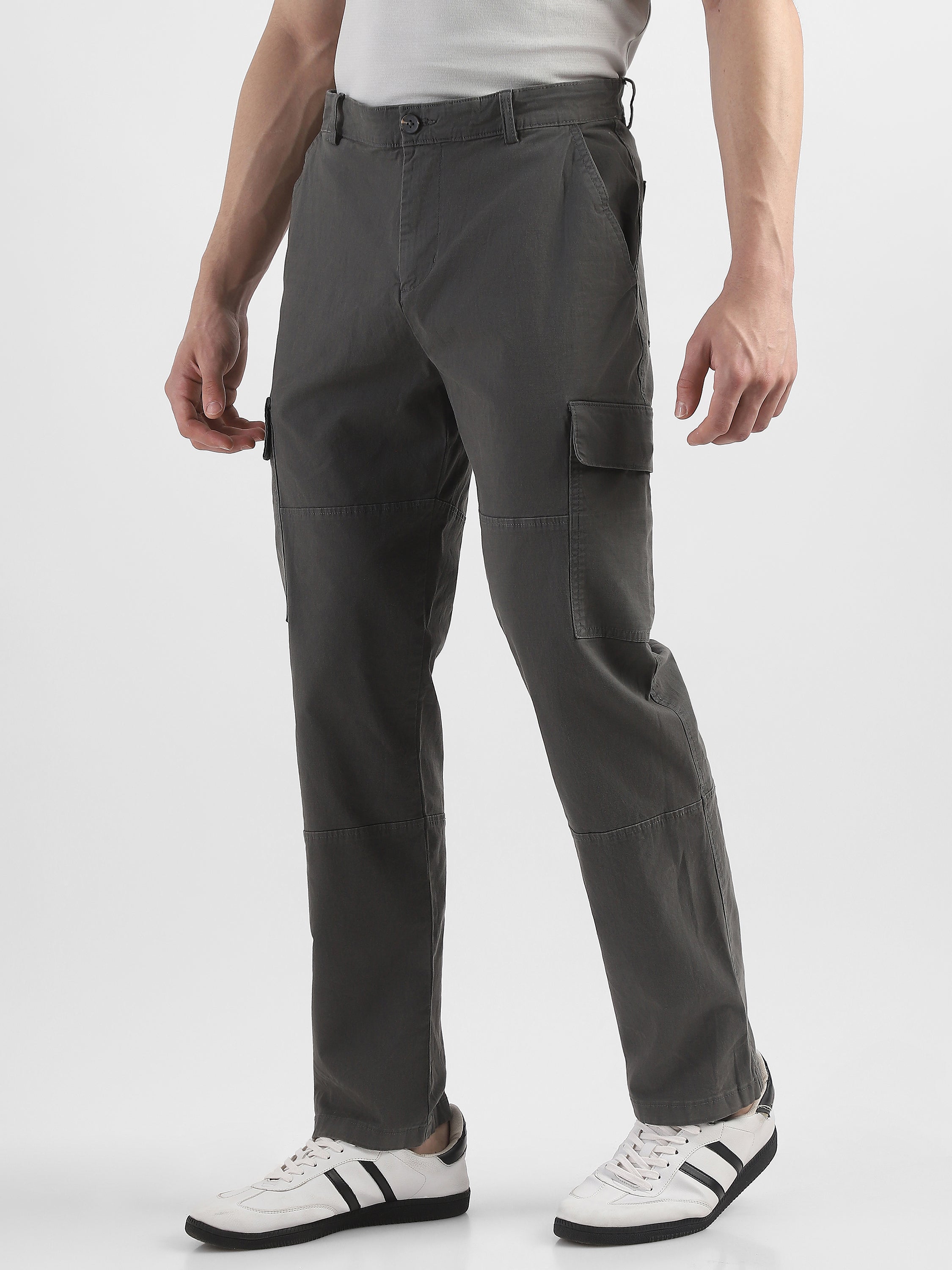 Men Grey Comfort Cargo Pants with 6 Pockets