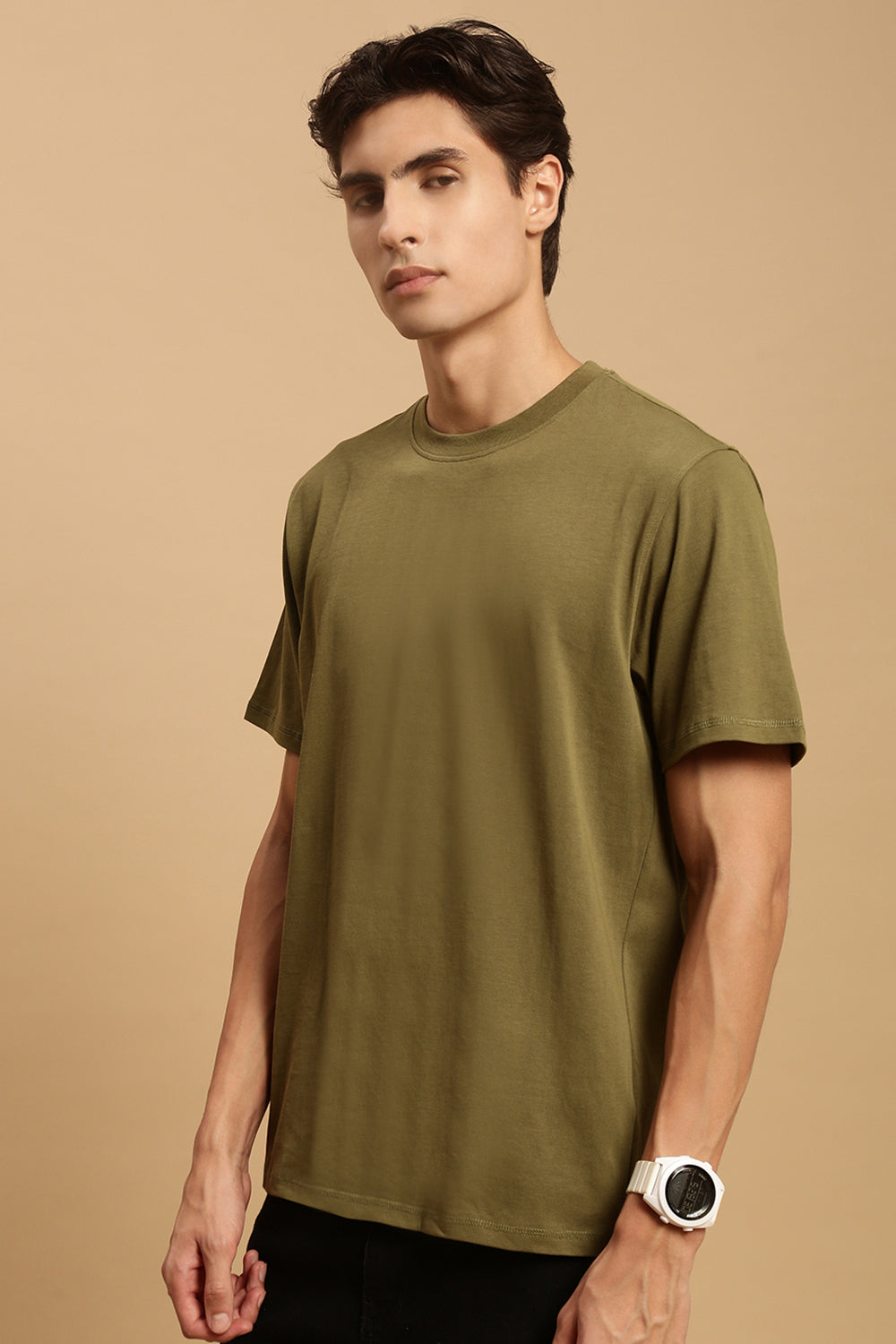 Men Olive Half Sleeve T-Shirt