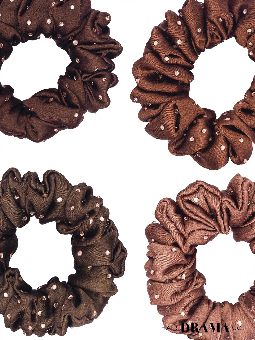 Brown Luxury Scrunchies With Free Pouch Set Of 5