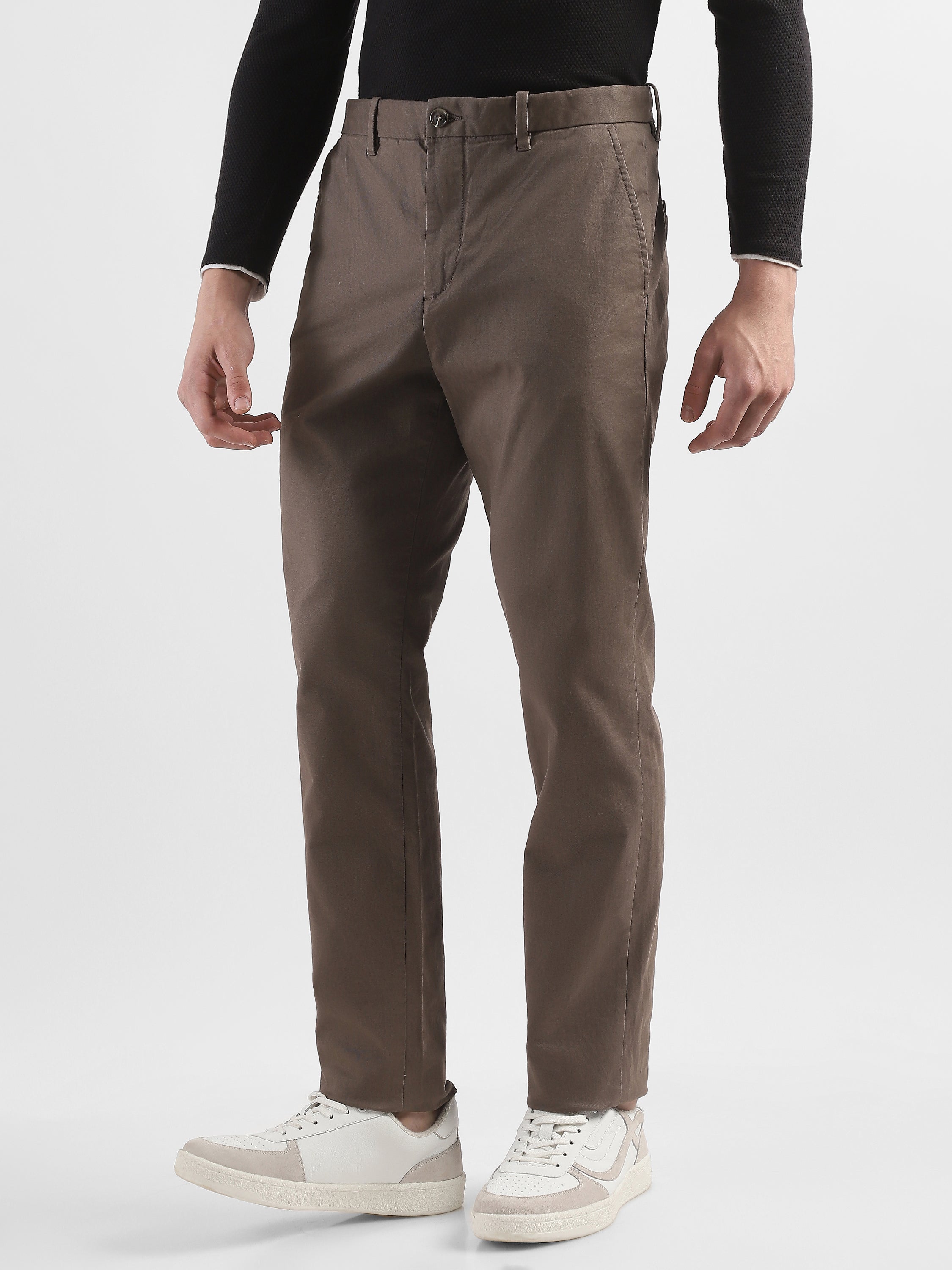 Men Brown Mid Rise Formal Trousers
