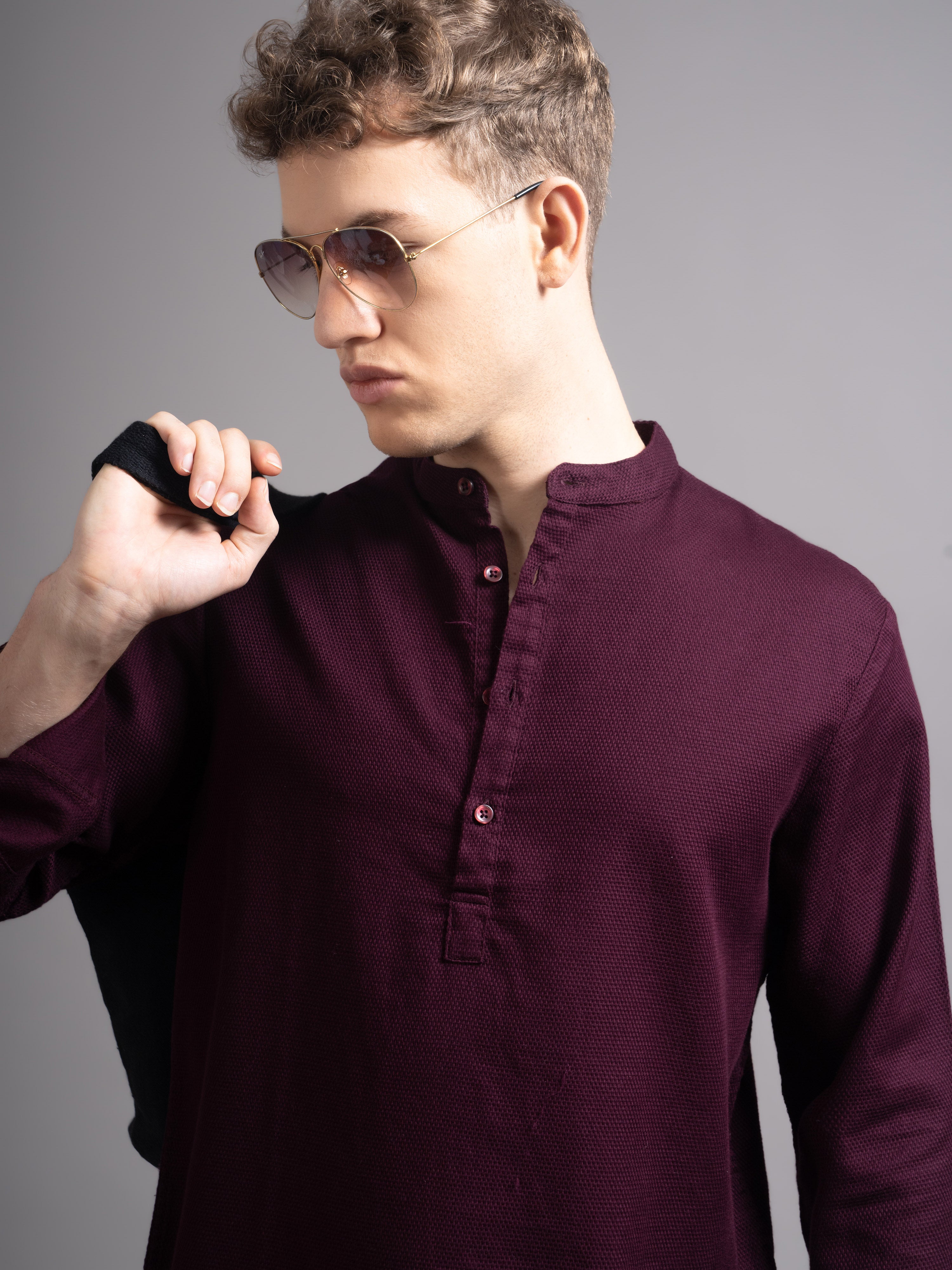 Men Burgundy Kurta Shirt