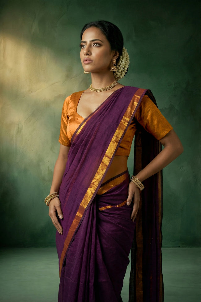 Sushrika Plum Handwoven Cotton Saree