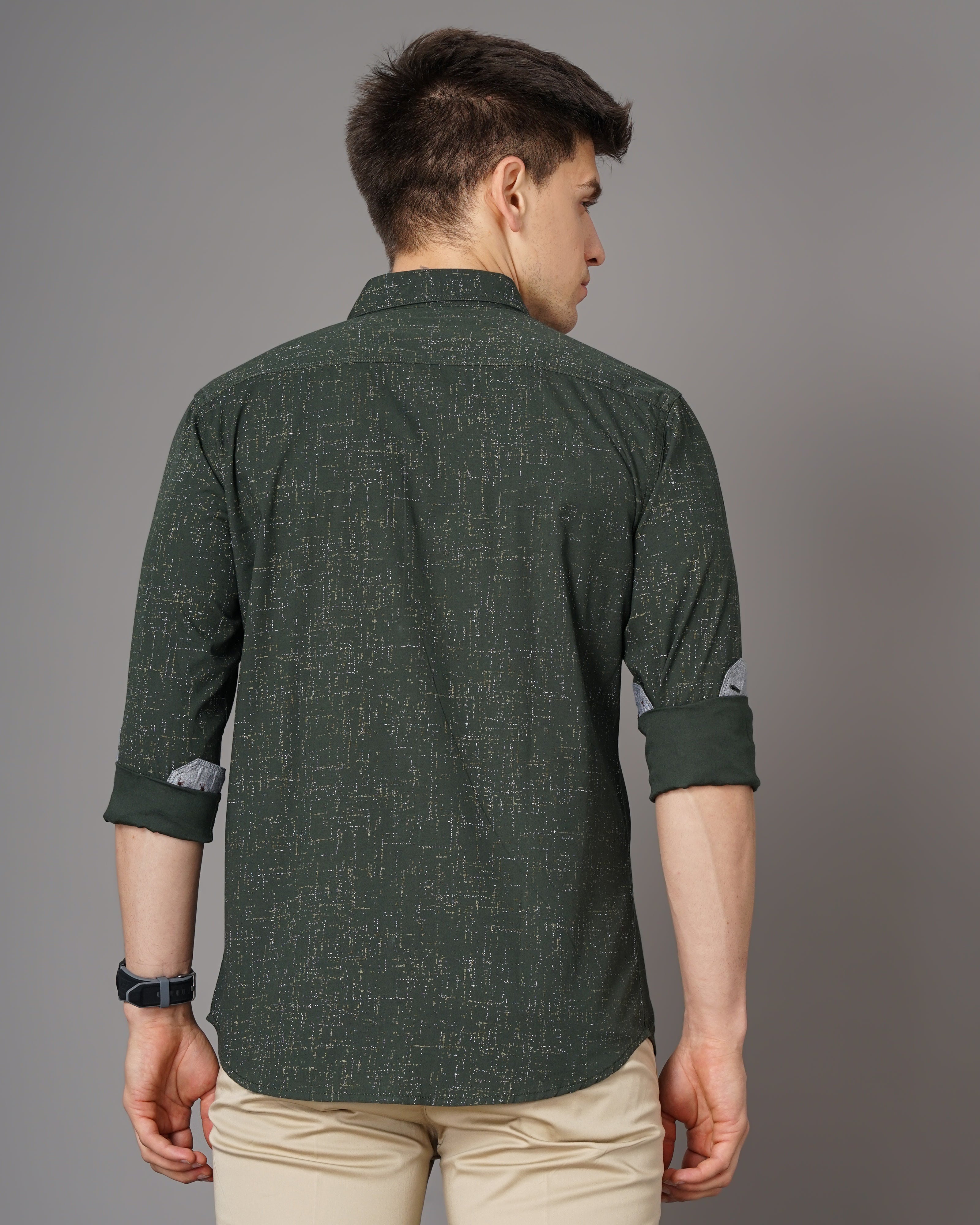 Men Olive Cotton Slim Shirt