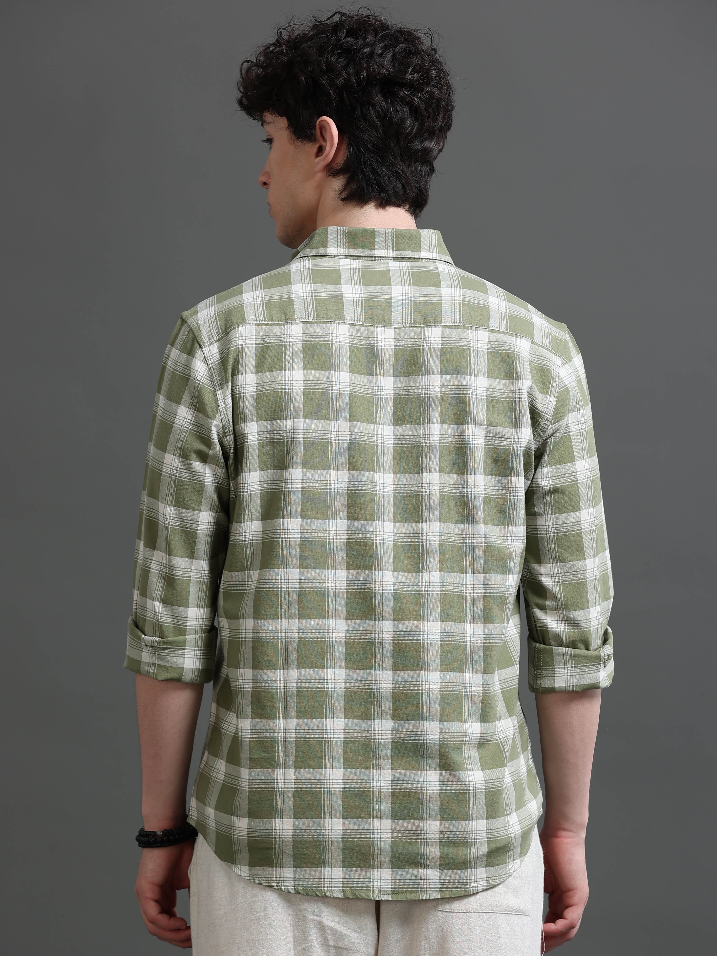 Men Green Check Shirt