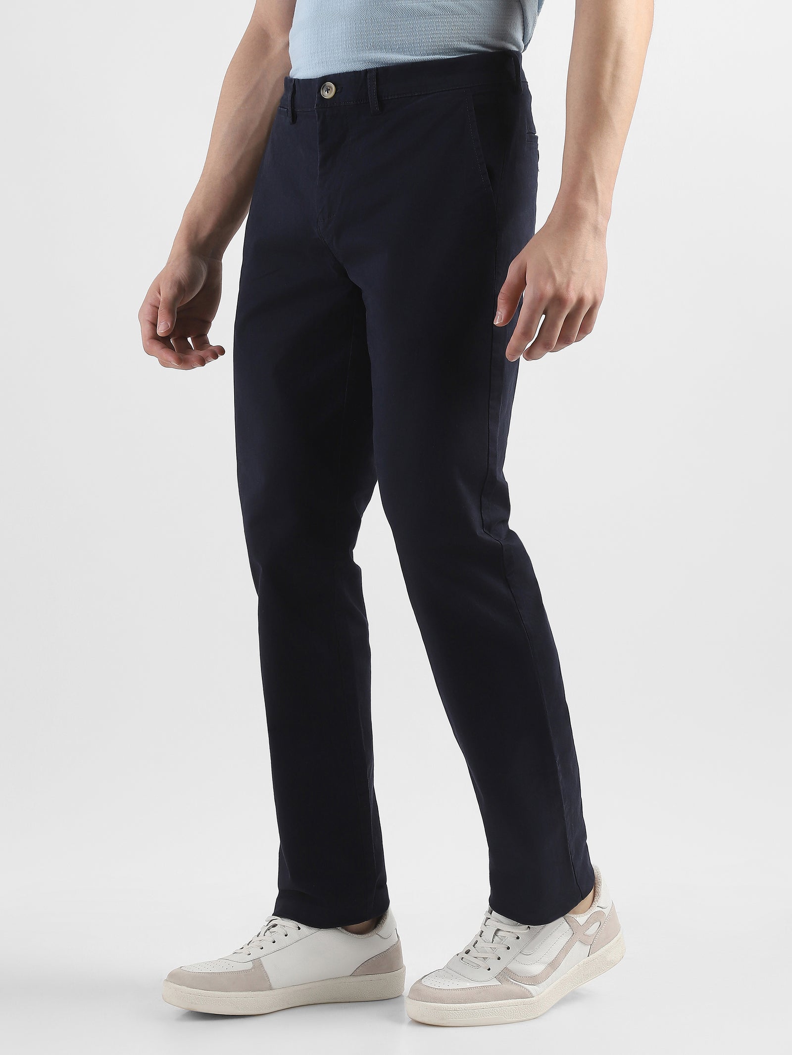 Men Navy Mid Rise Formal Trouser