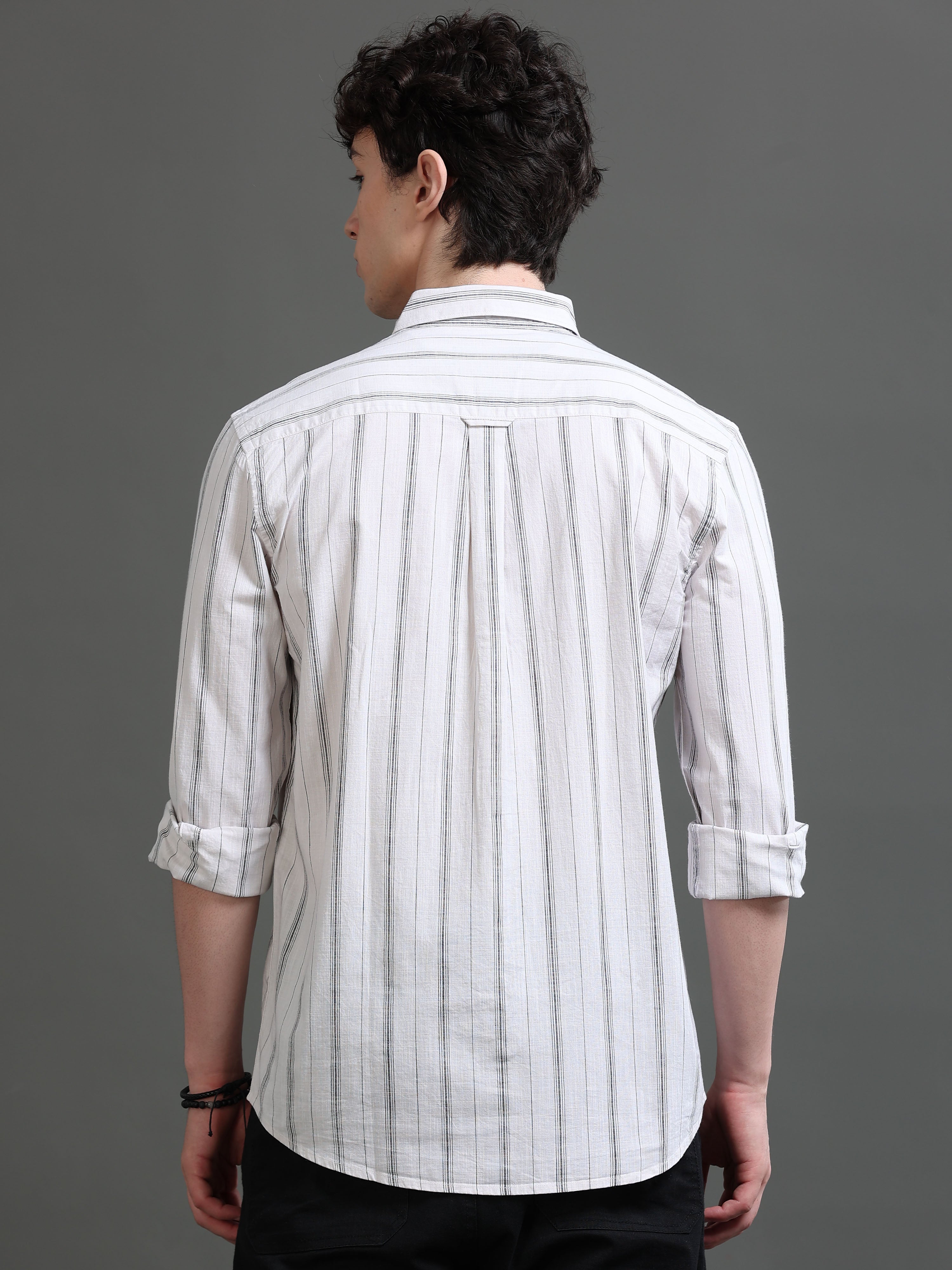 Men White Striped Shirt