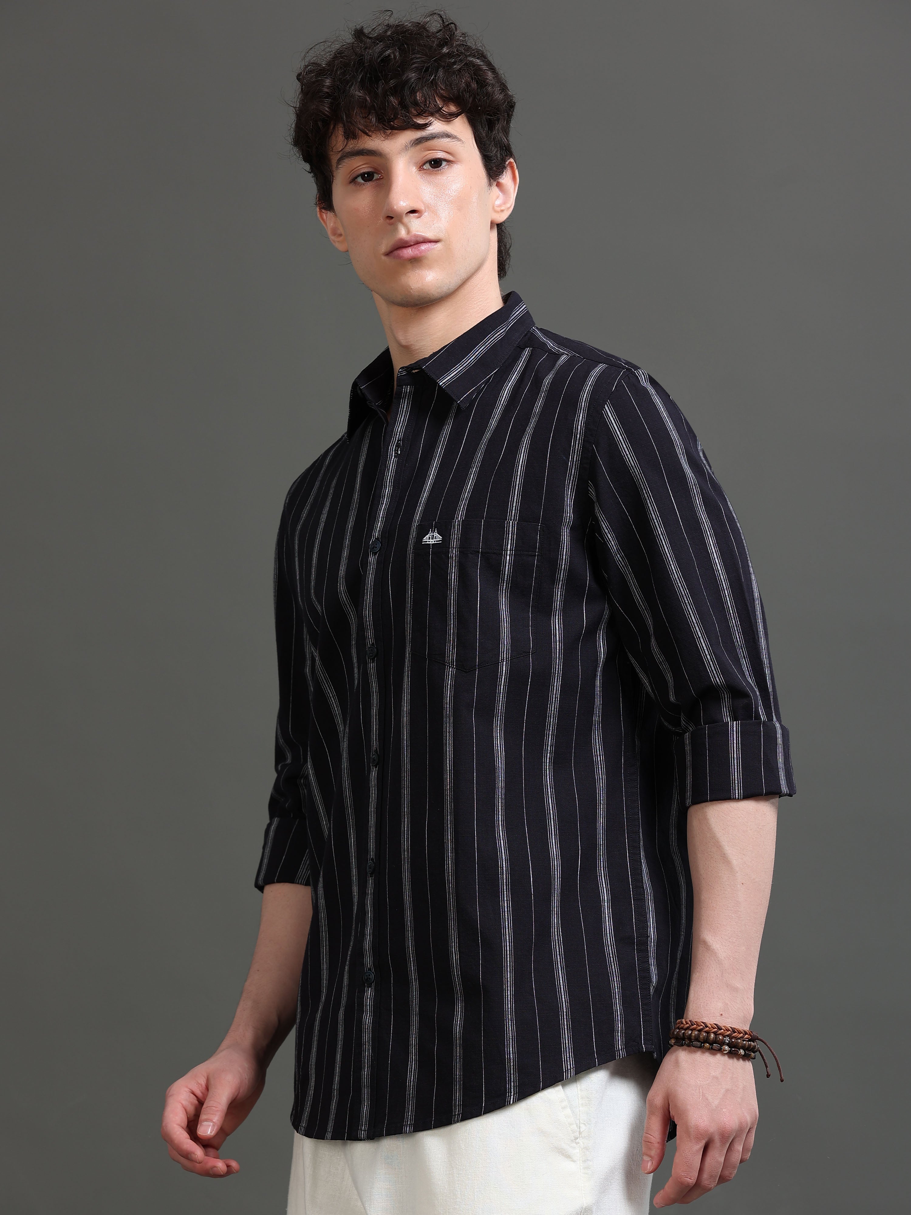 Men Black Striped Shirt
