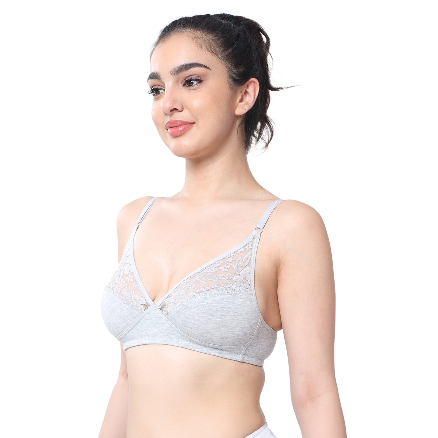 Non-Padded Non-Wired 3/4th Coverage Minimiser Lace Bra