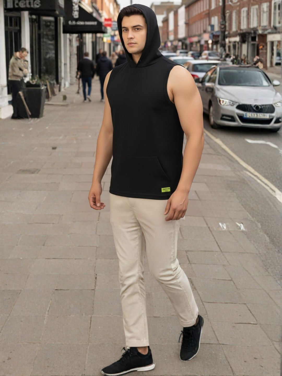 Men Black Hooded T-Shirt