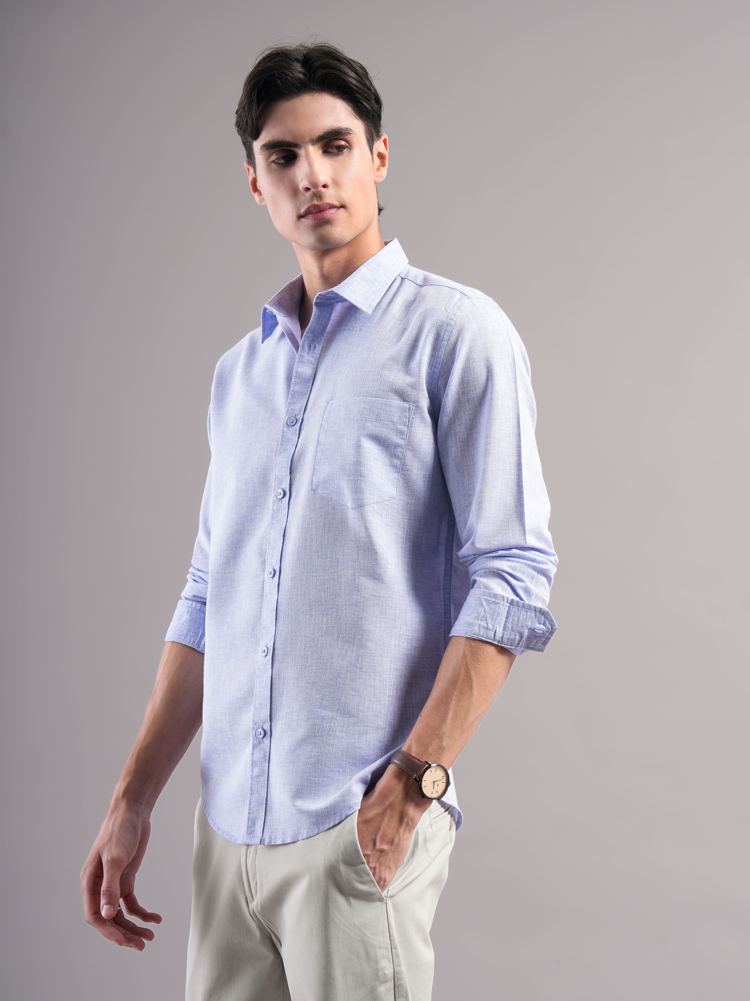 Men Blue Solid Casual Shirt