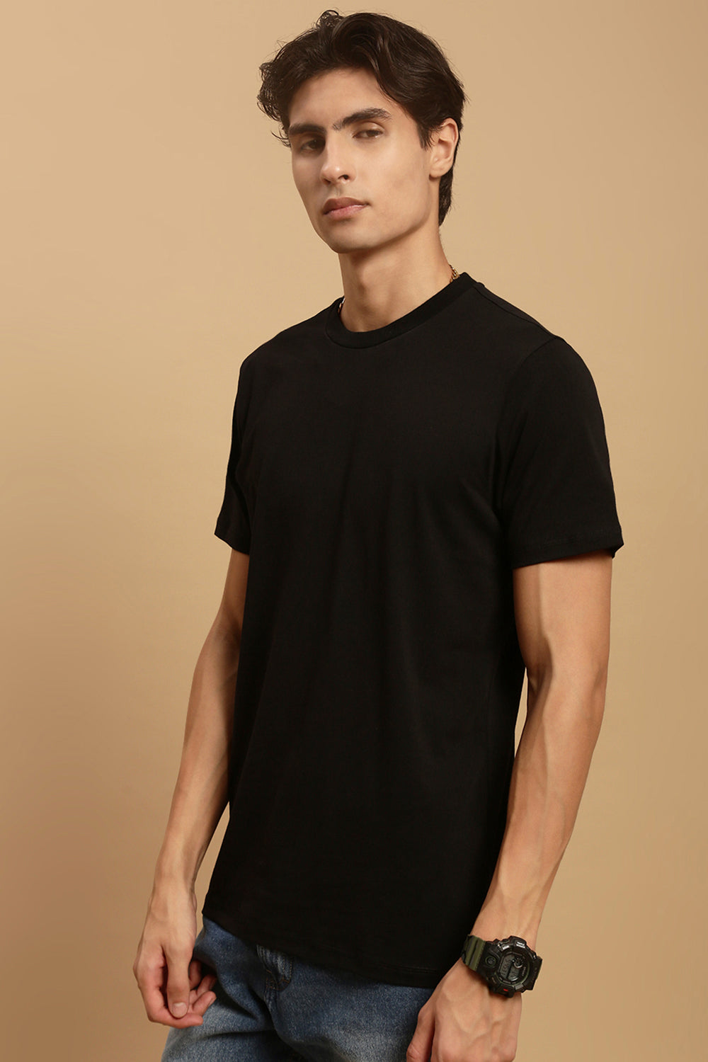 Men Black High Neck Tee