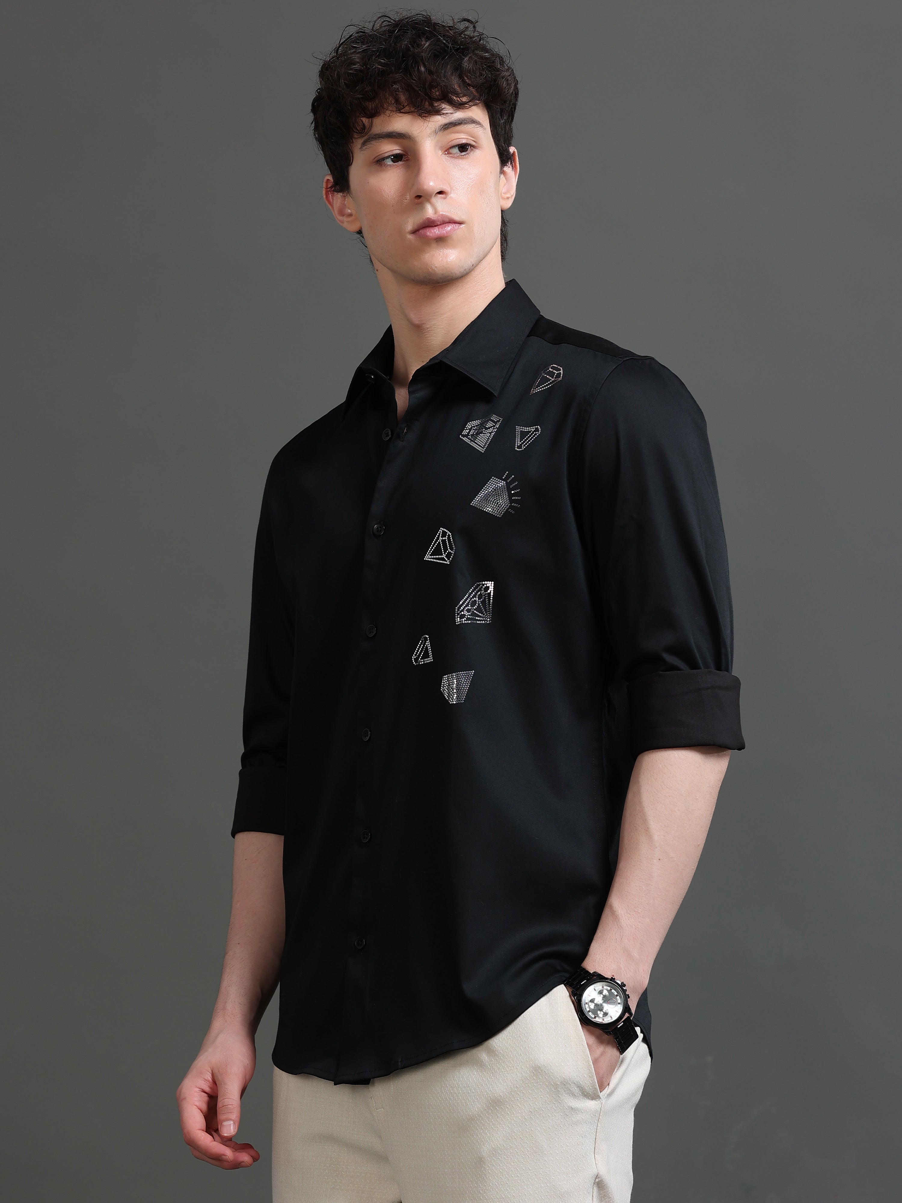 Men Black Solid Shirt