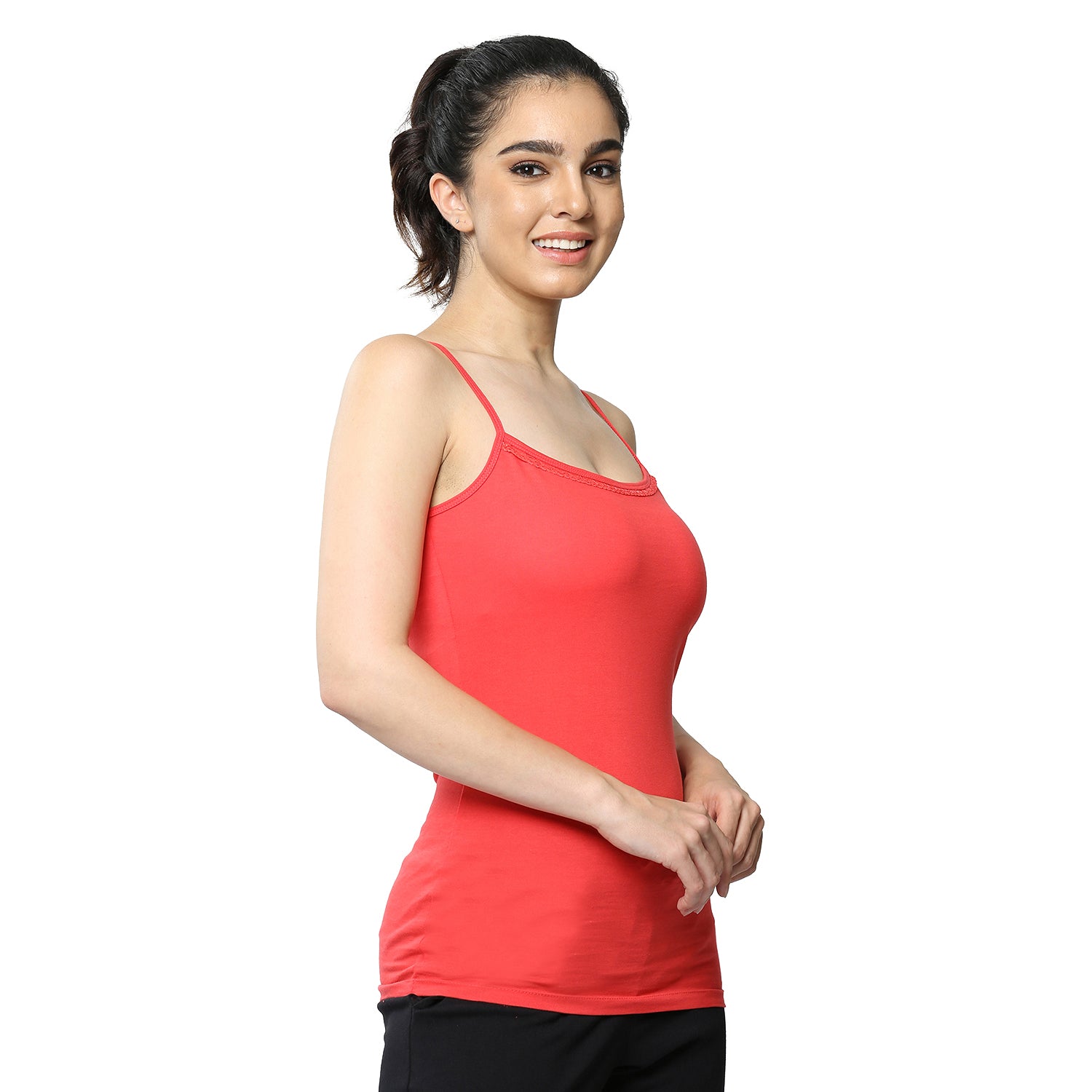 Regular Fit Round Neck Short Length Lace Neckline Camisole