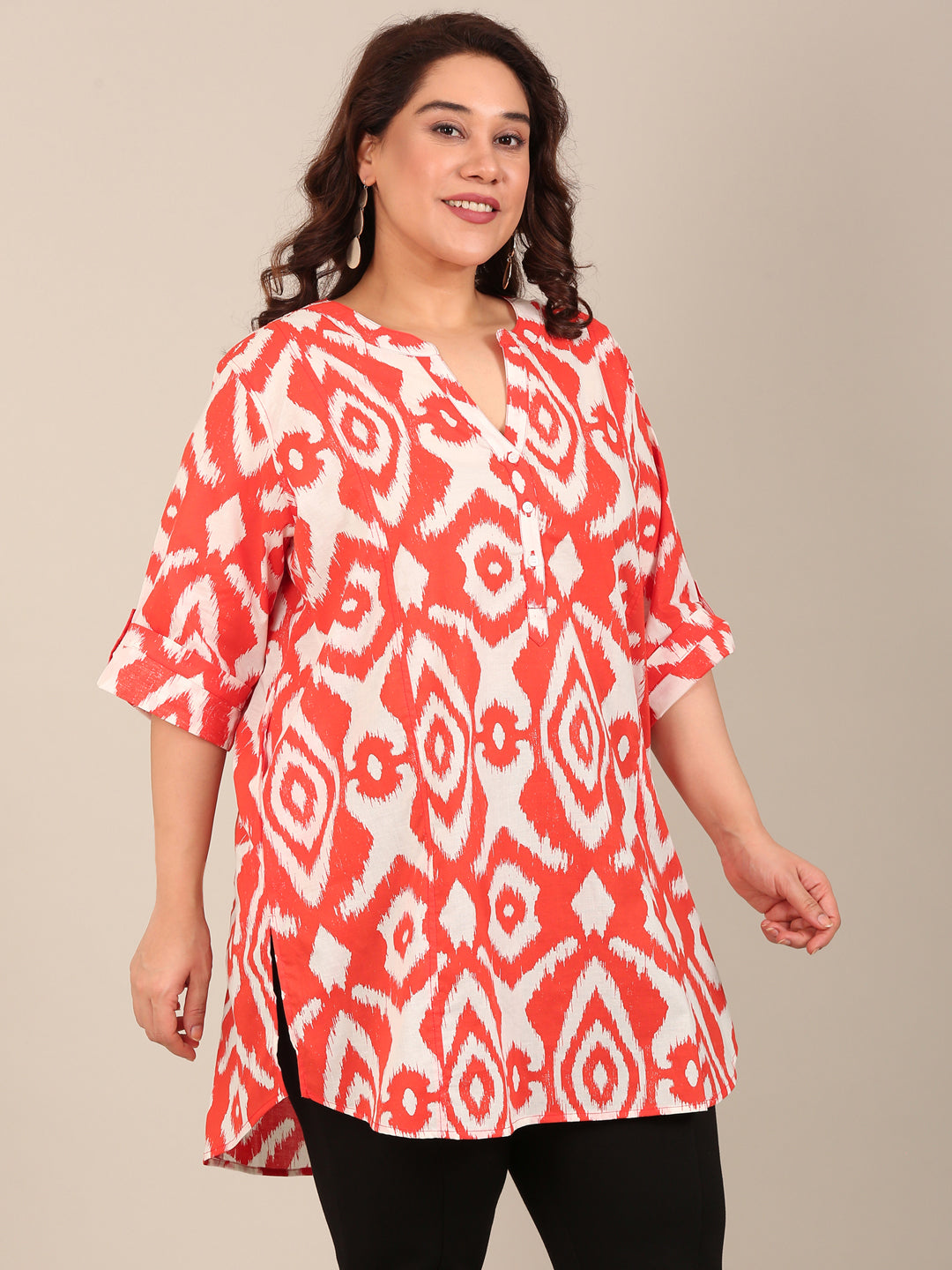 Women Orange Ikkat Printed Tunic