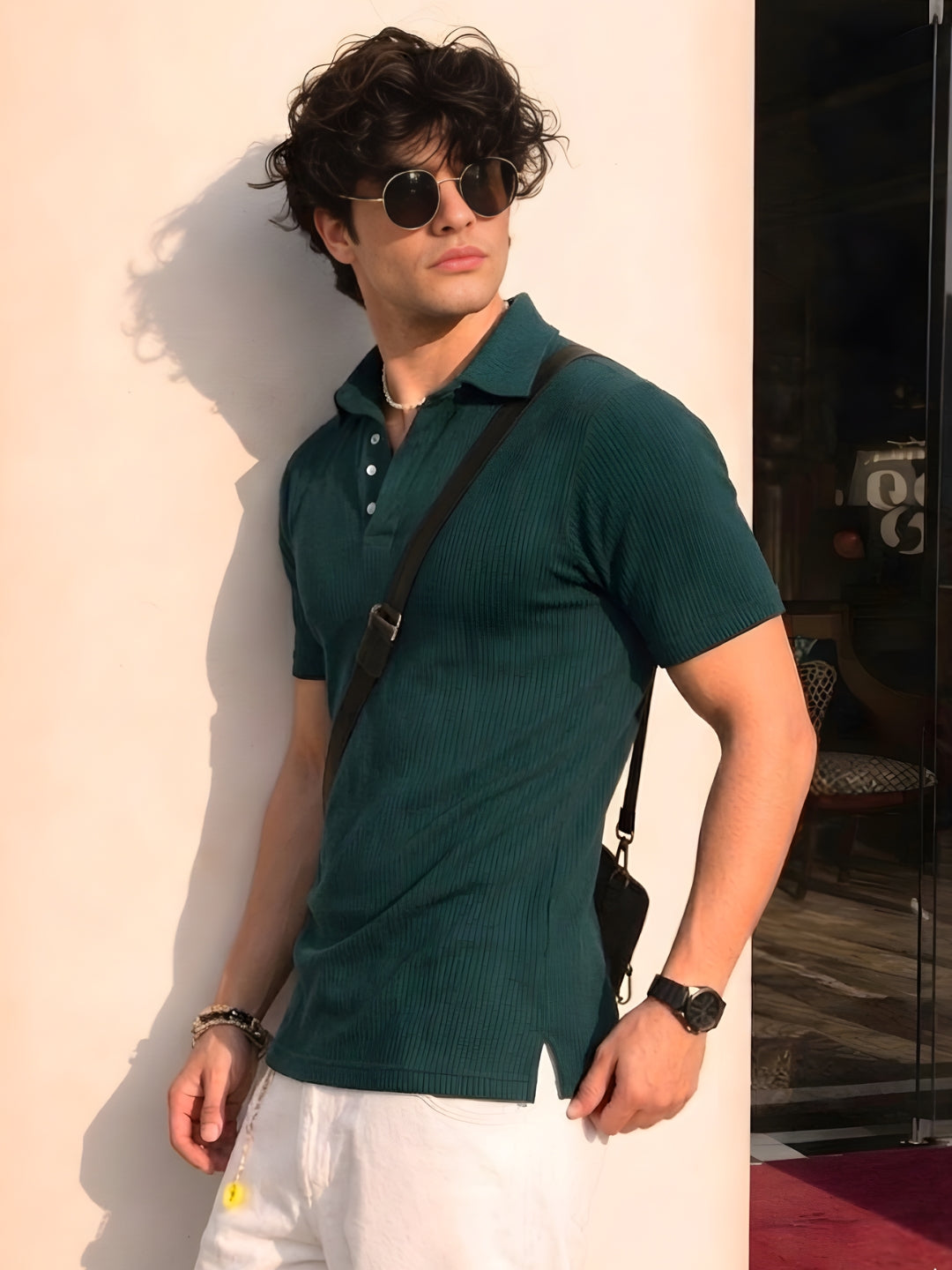 Men Teal Polo T-Shirt