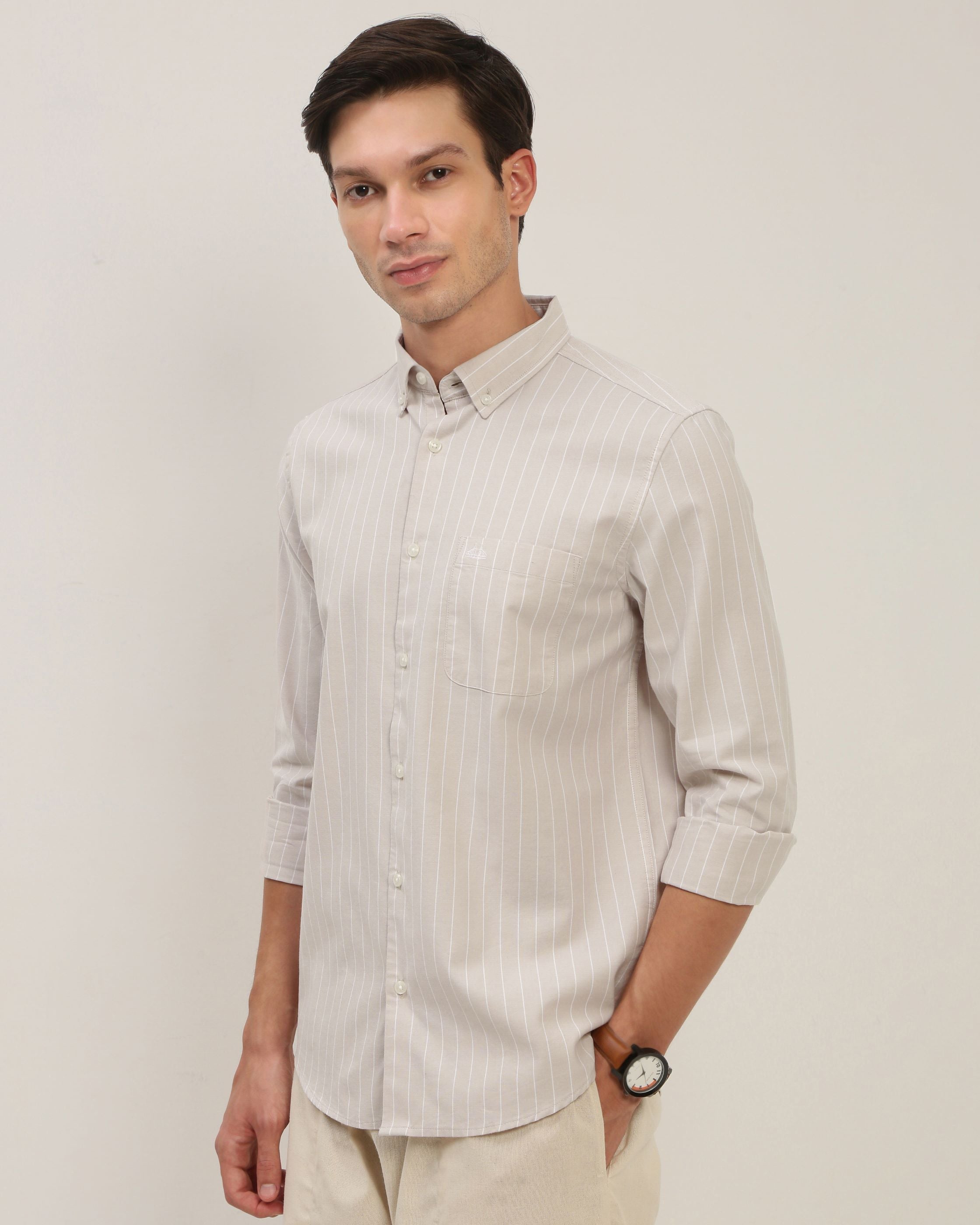 Men Beige Striped Shirt