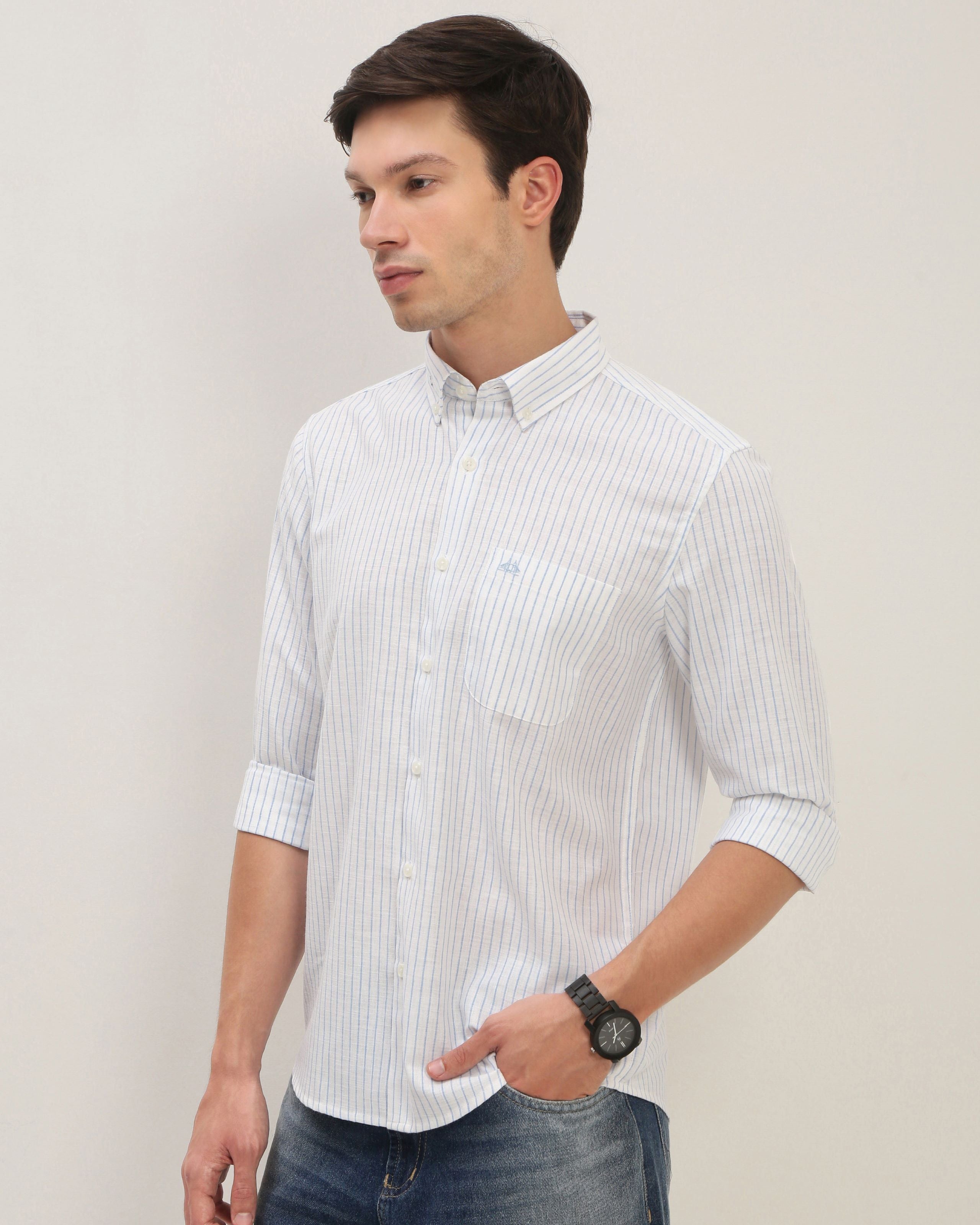 Men White Striped Shirt