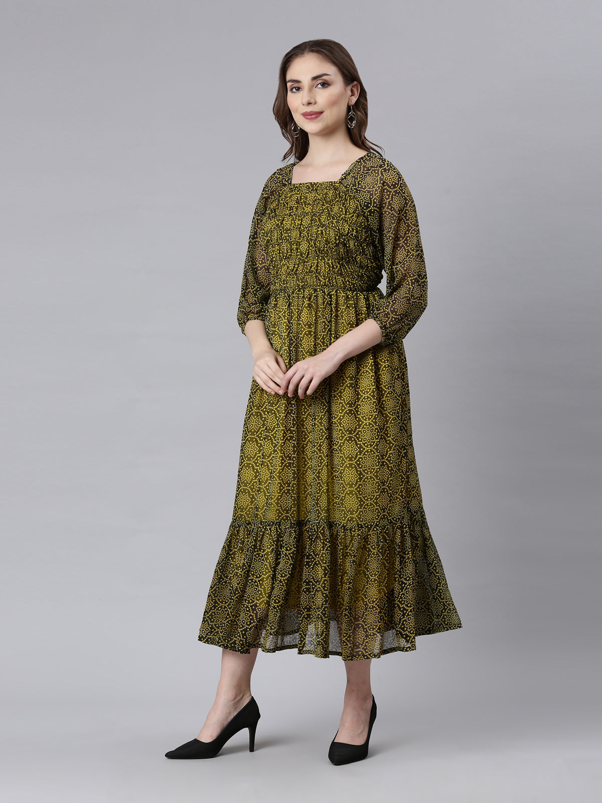 Women Black Bandhani Printed Ethnic Fit & Flare Dress