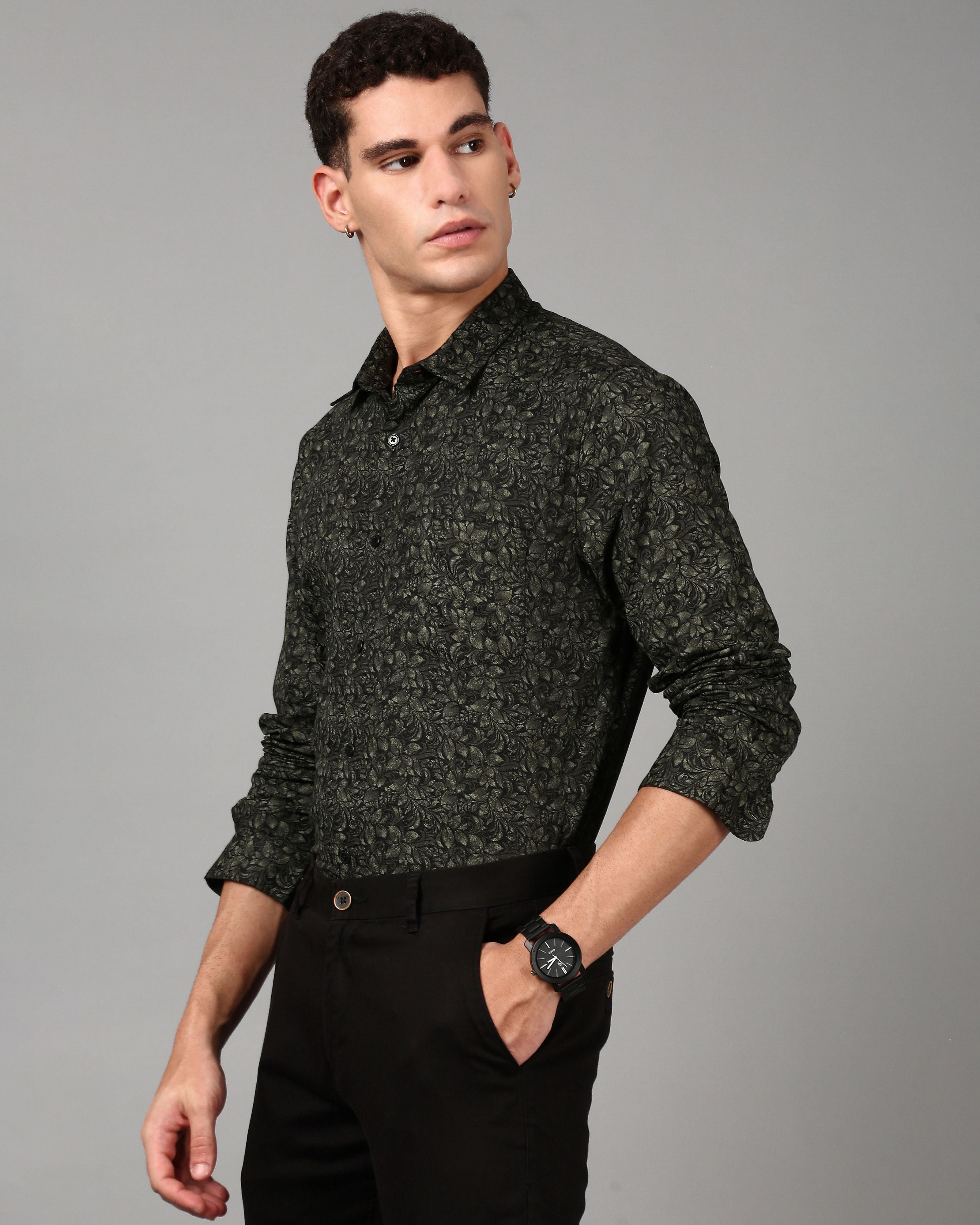 Men Olive Slim Fit Shirt