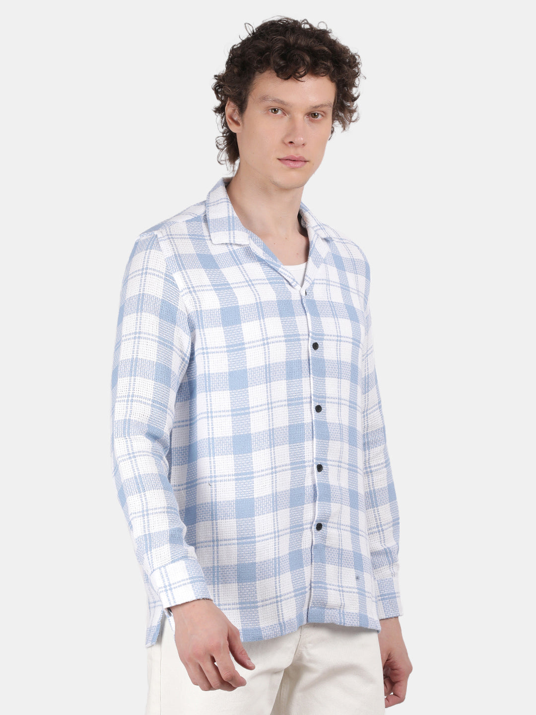 Men Sky blue Slim Fit Lapel Collar Full Sleeve Casual Shirt