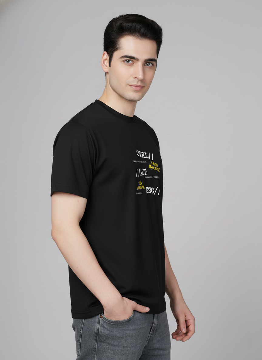 Men Cotton Black Printed Tshirt