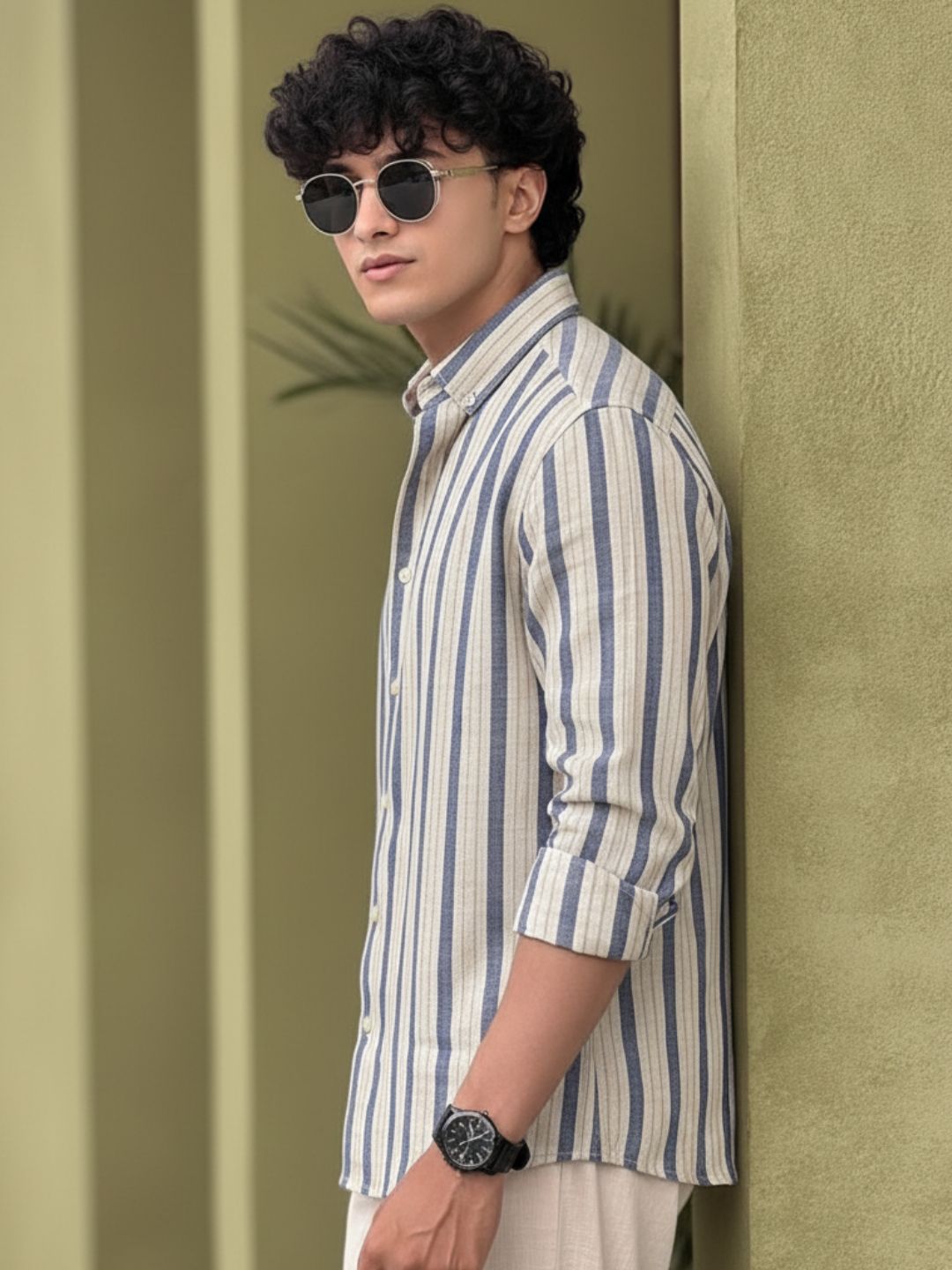 Men White Striped Shirt