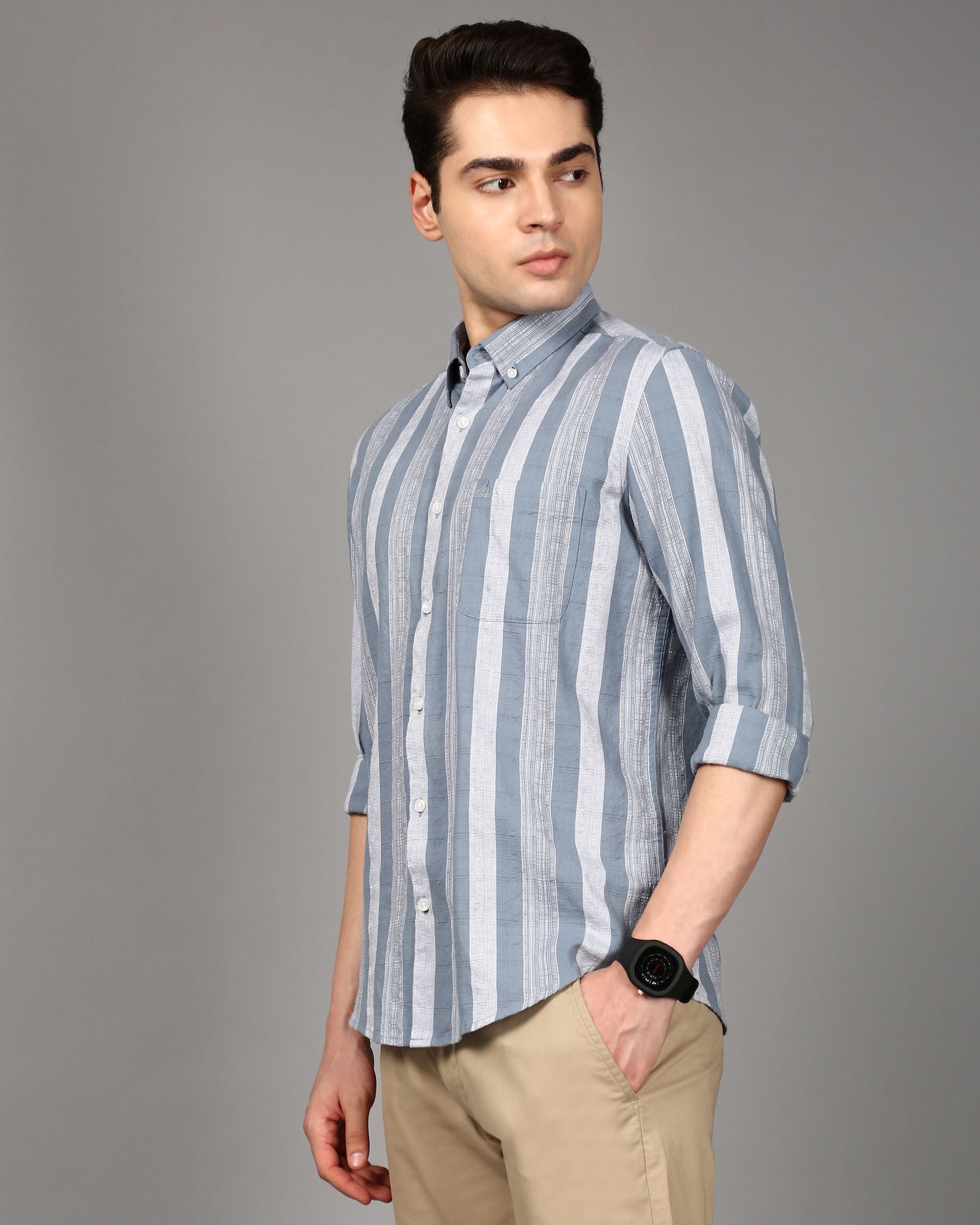 Men Blue Striped Shirt