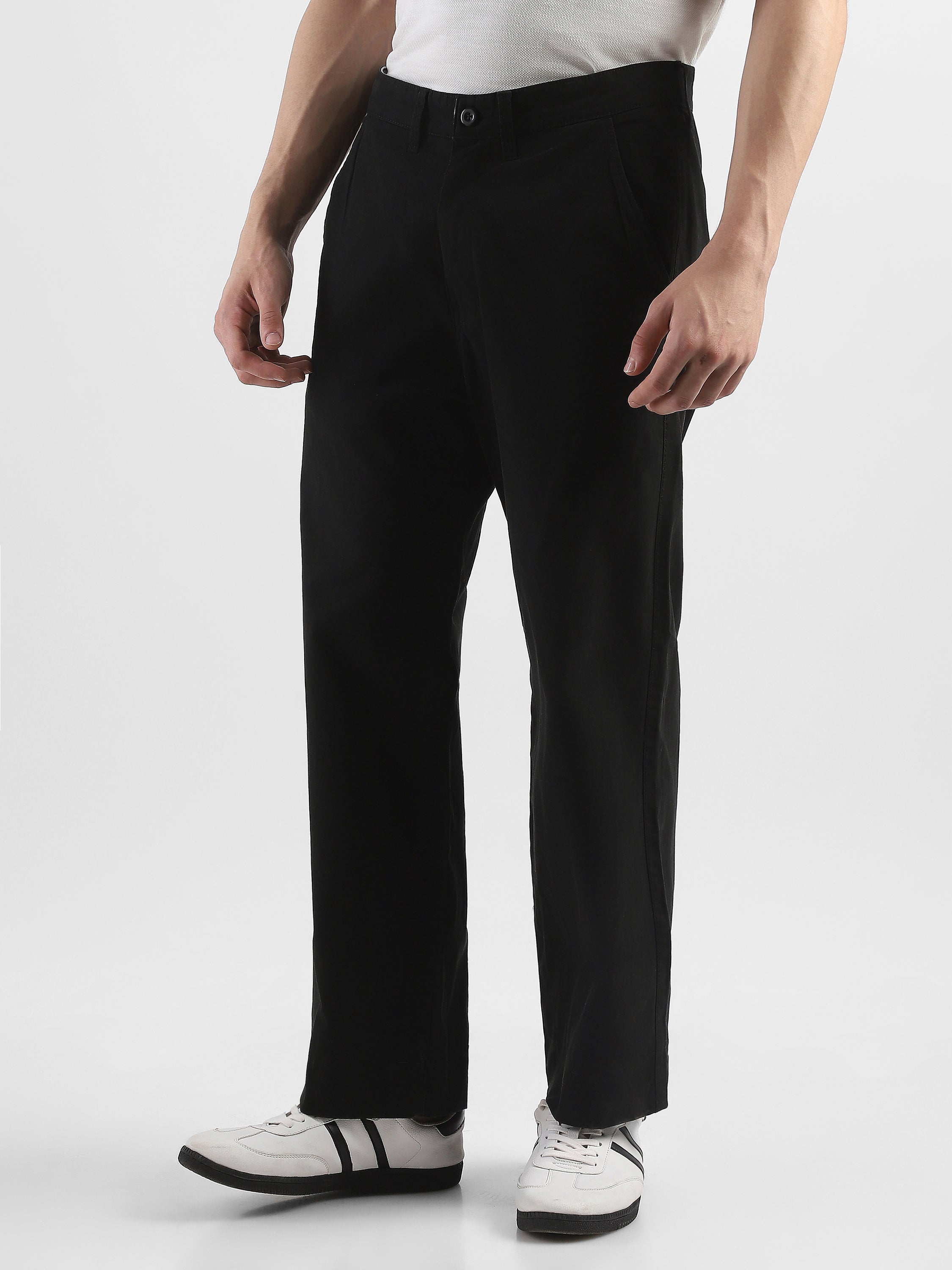 Men Black Straight Fit Trousers